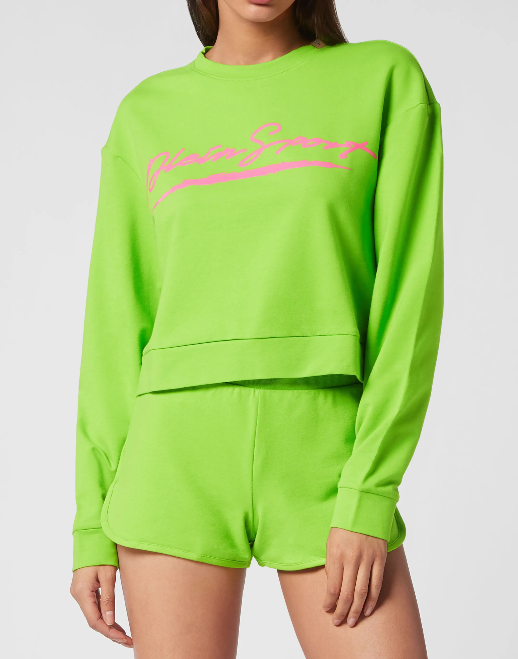 Sale Plein Sport Cropped Sweatshirt Green Fluo