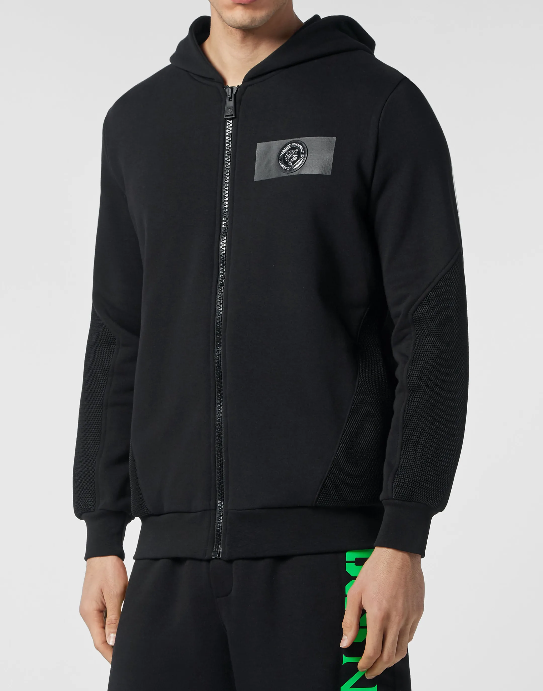 Sale Plein Sport Hoodie Sweatjacket Black+Green Fluo