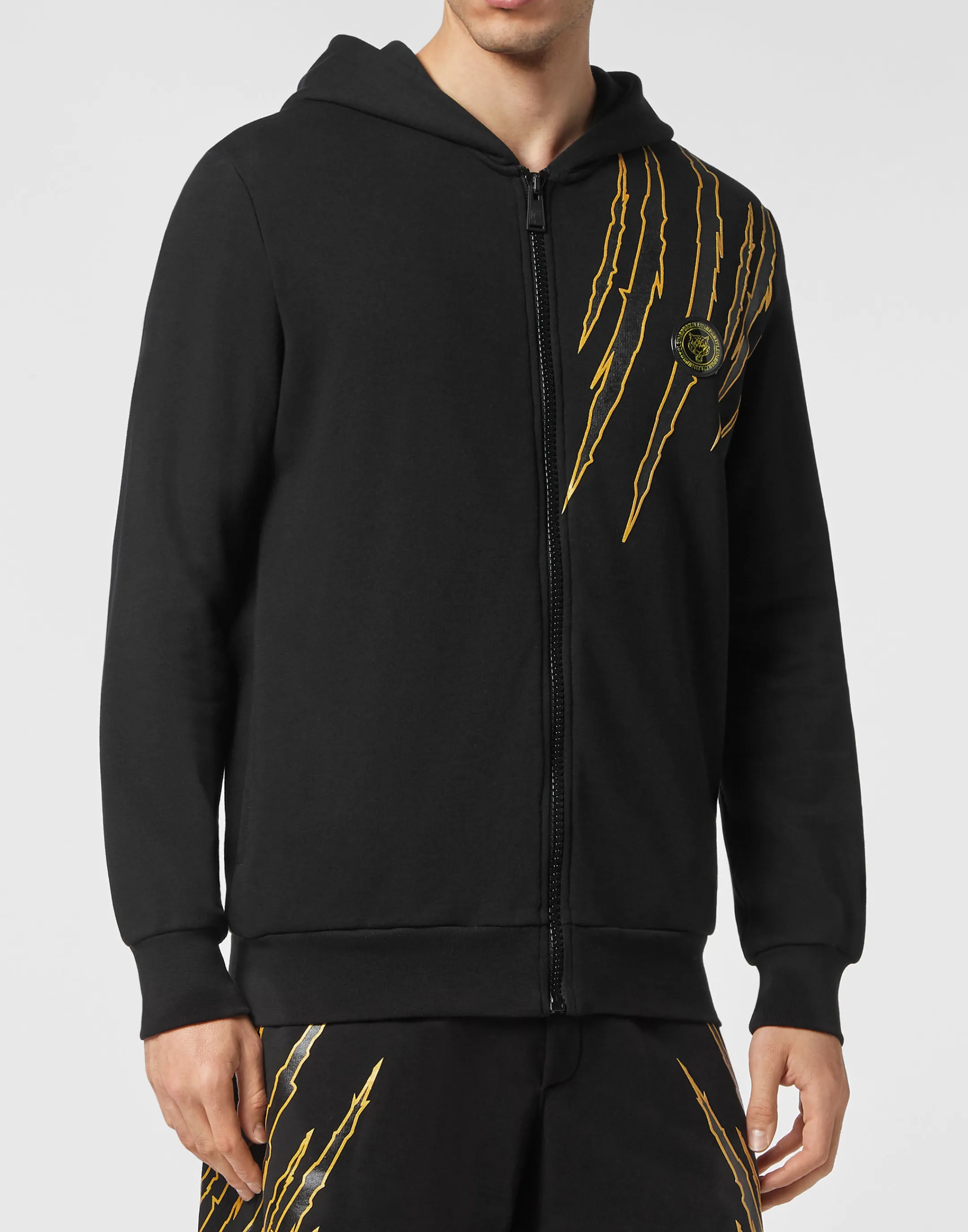 Best Sale Plein Sport Hoodie Sweatjacket Scratch Black / Gold