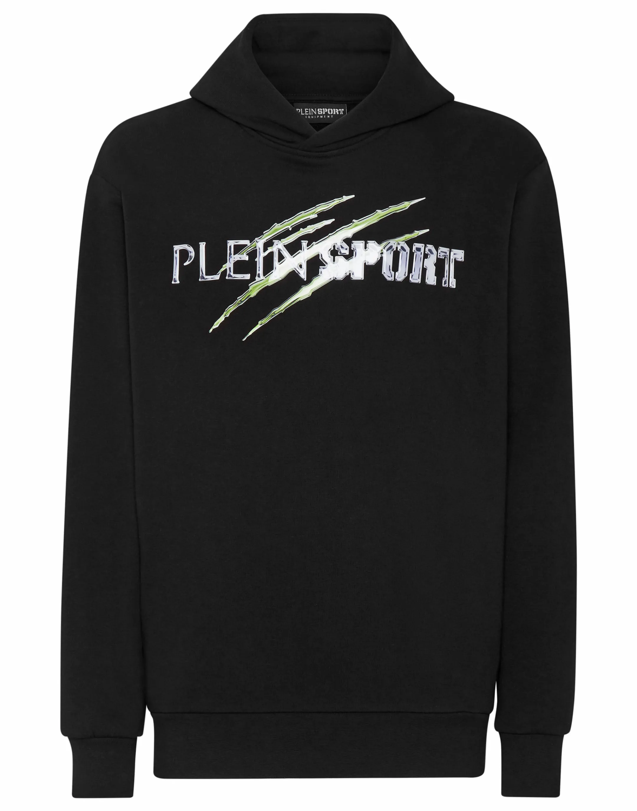 Clearance Plein Sport Hoodie Sweatshirt Chrome Scratch Edition Black+Green Fluo