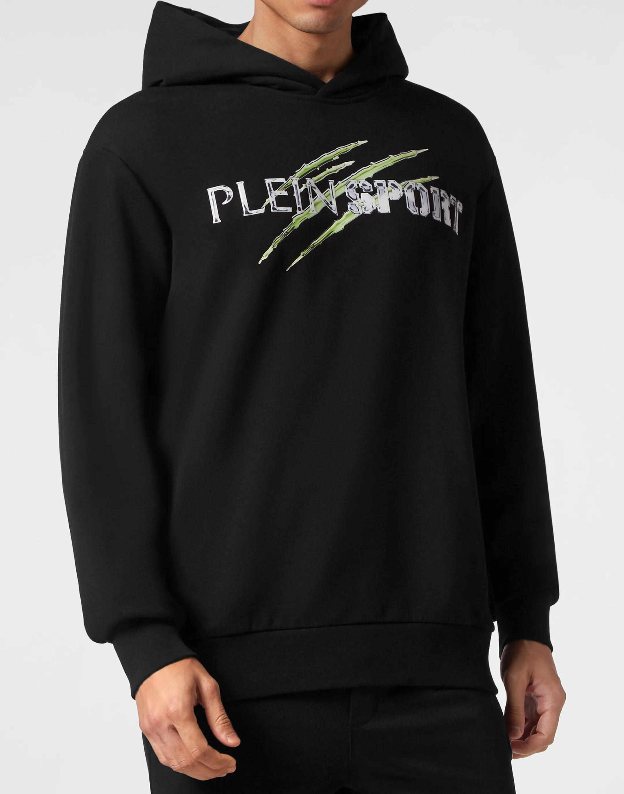 Clearance Plein Sport Hoodie Sweatshirt Chrome Scratch Edition Black+Green Fluo