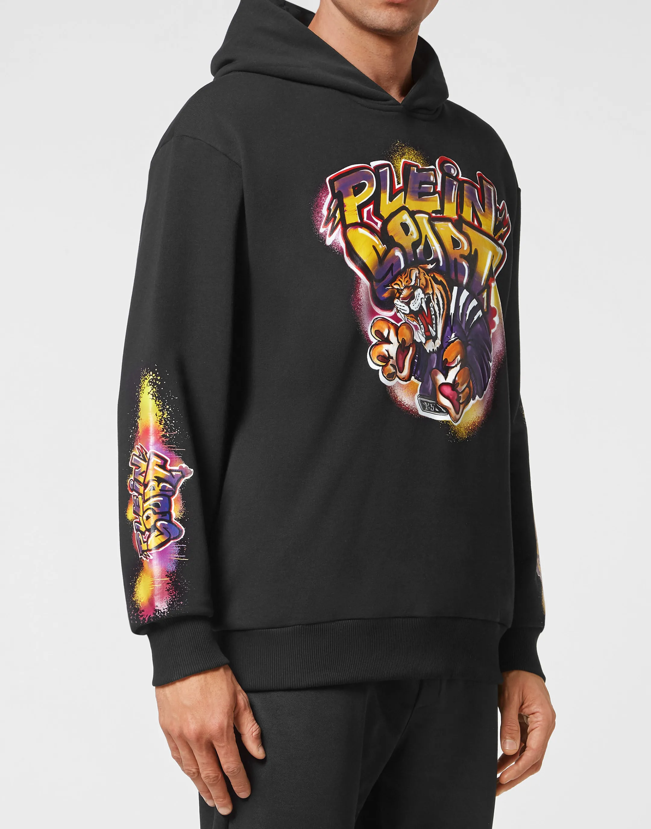 Flash Sale Plein Sport Hoodie Sweatshirt Graffiti Tiger Black