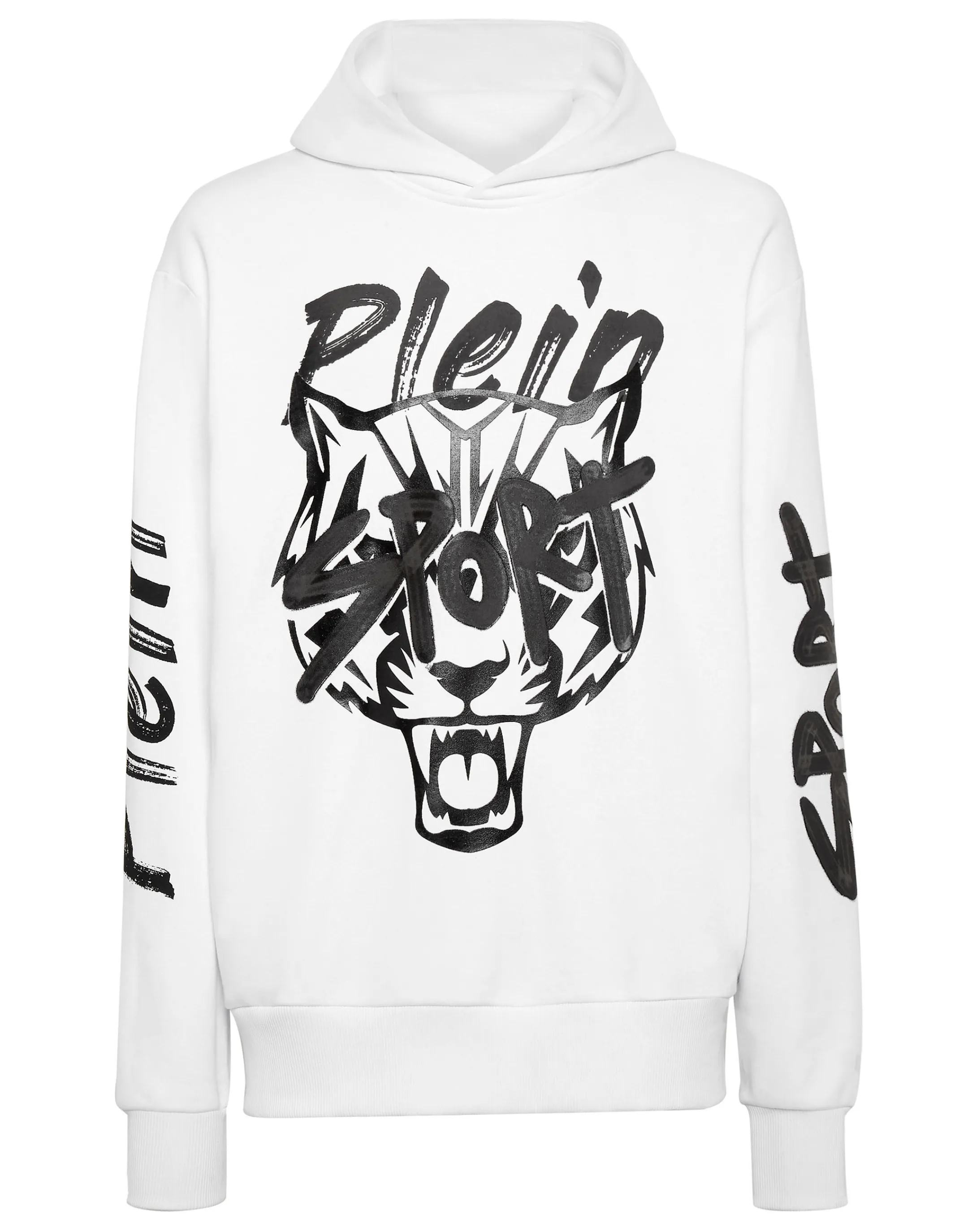 Online Plein Sport Hoodie Sweatshirt Stencil Tiger Street Fighter White / Black