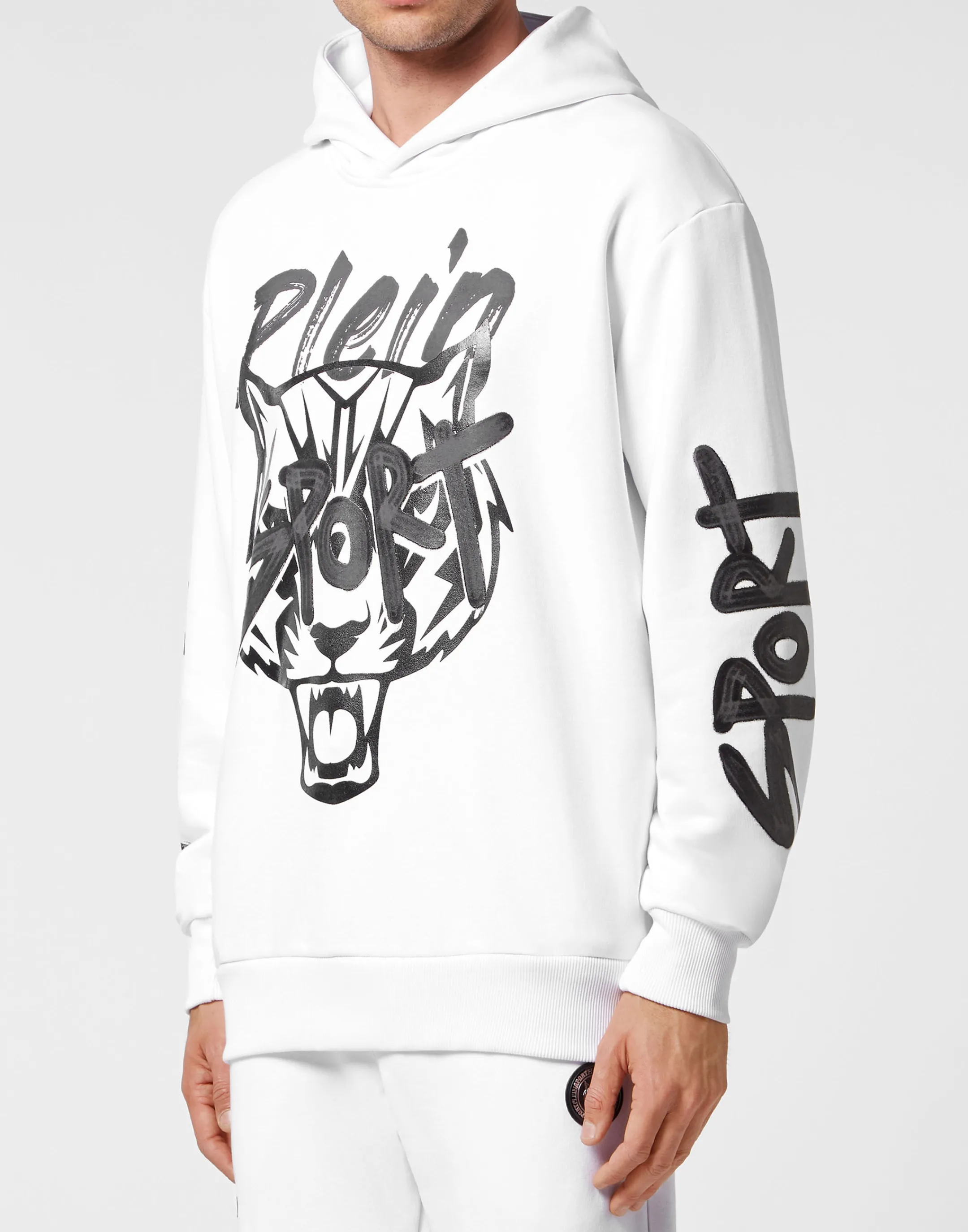 Online Plein Sport Hoodie Sweatshirt Stencil Tiger Street Fighter White / Black