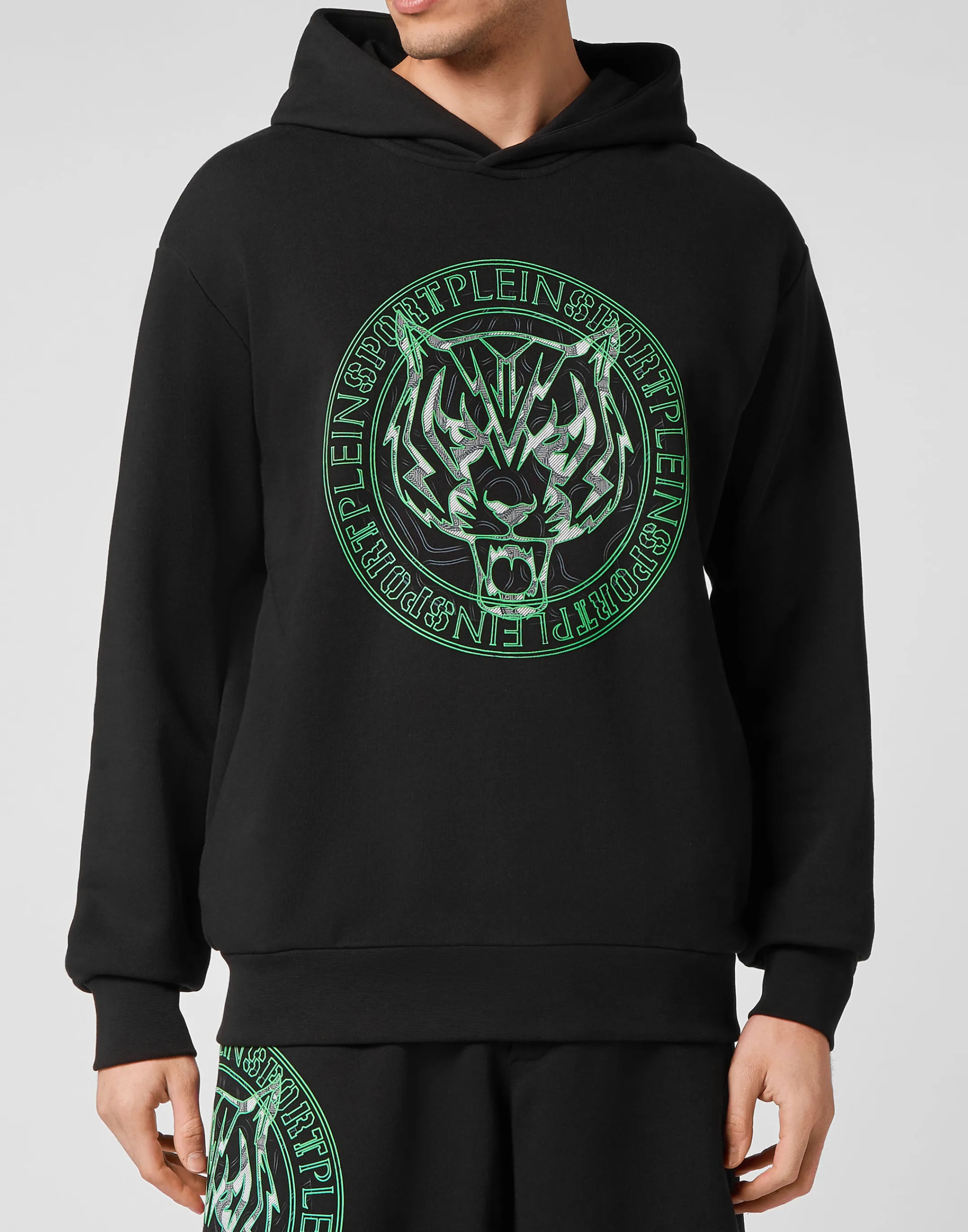 Shop Plein Sport Hoodie Sweatshirt Tiger Black+Green Fluo