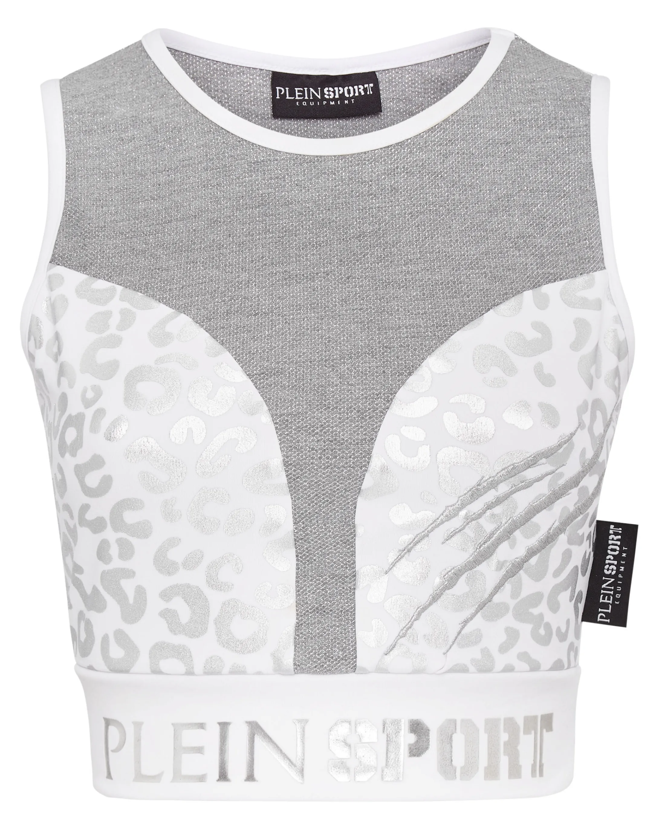 Hot Plein Sport Jogging Crop Top Leopard Silver