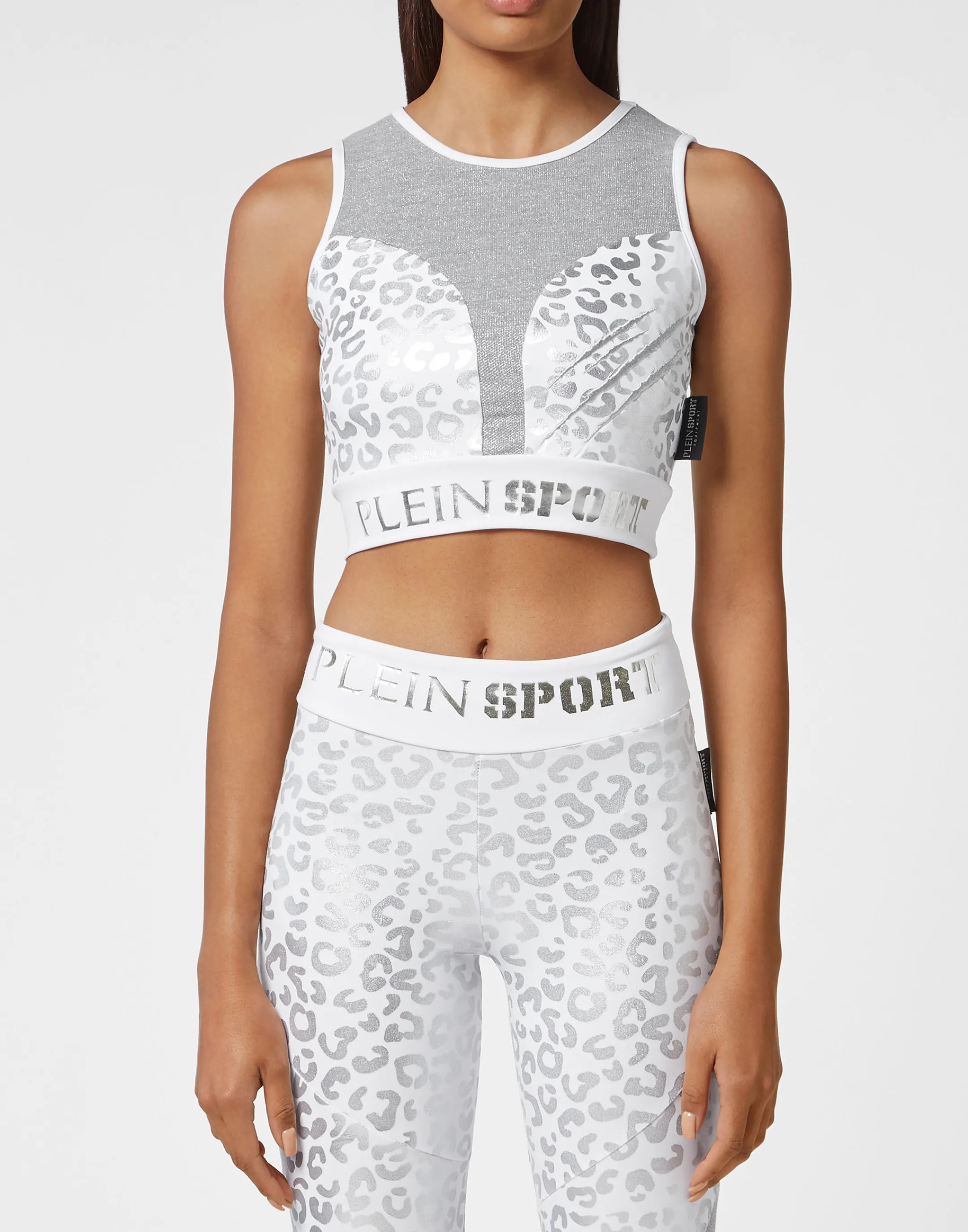 Hot Plein Sport Jogging Crop Top Leopard Silver