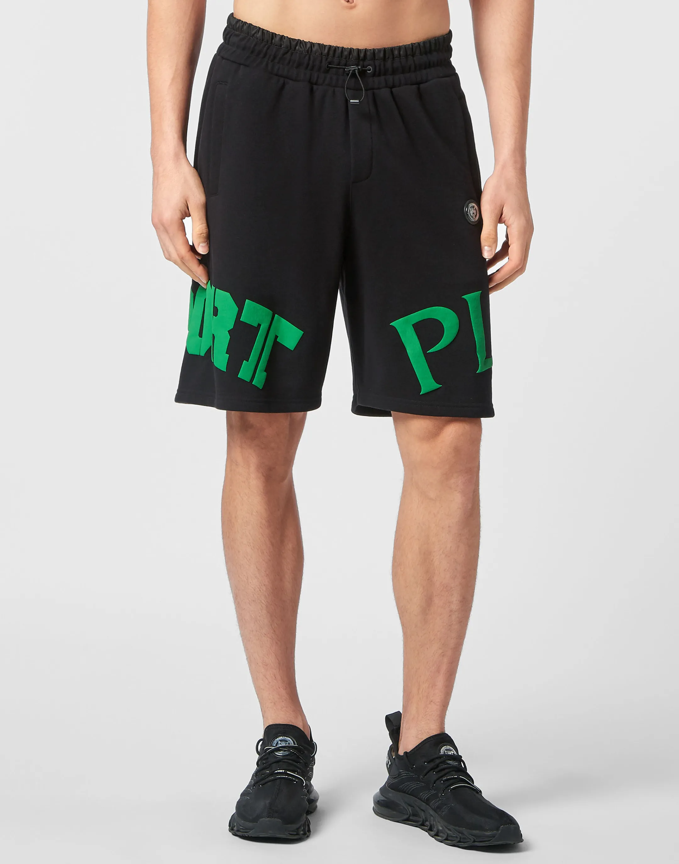 Cheap Plein Sport Jogging Shorts Black+Green Fluo