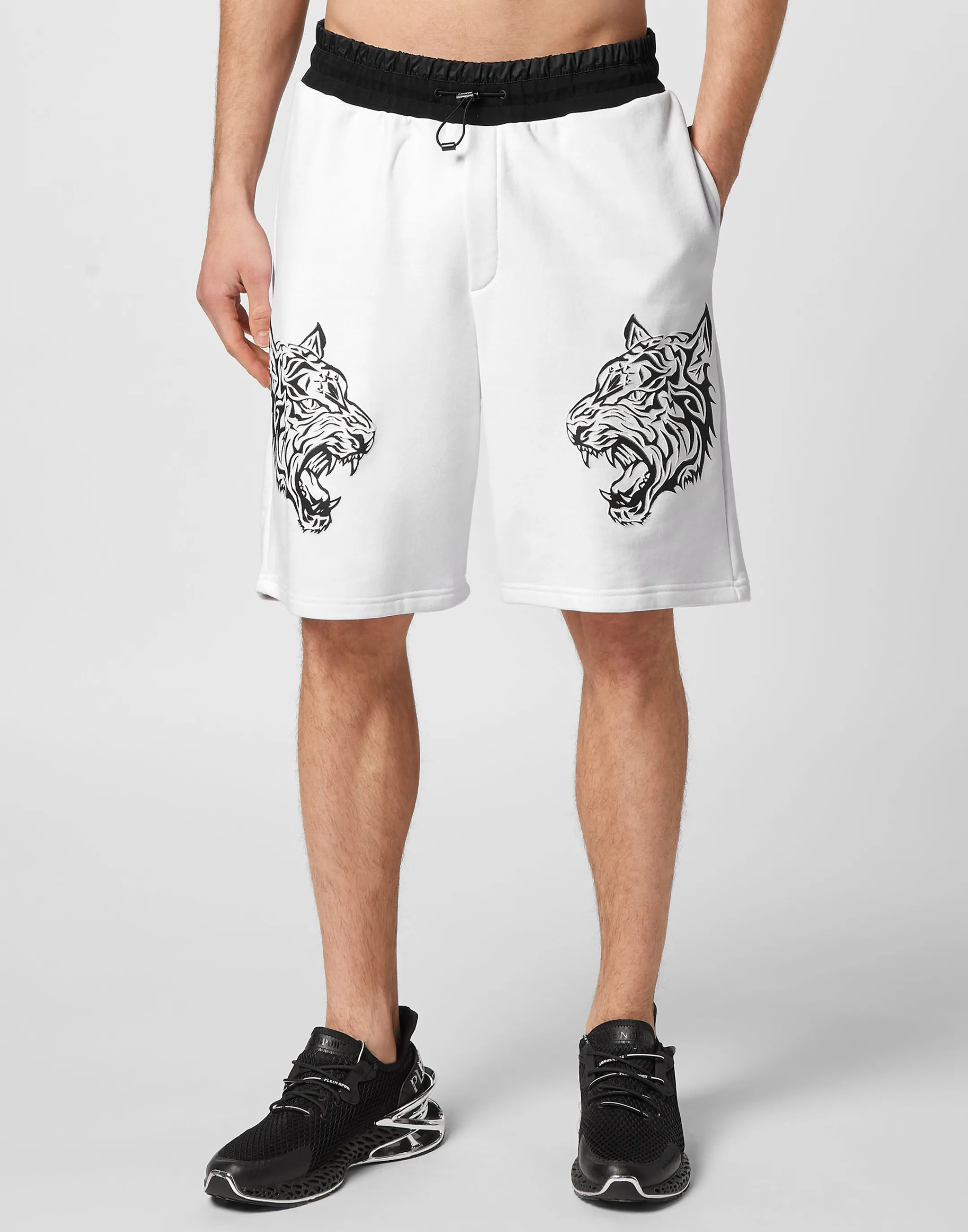 Best Sale Plein Sport Jogging Shorts Tiger White