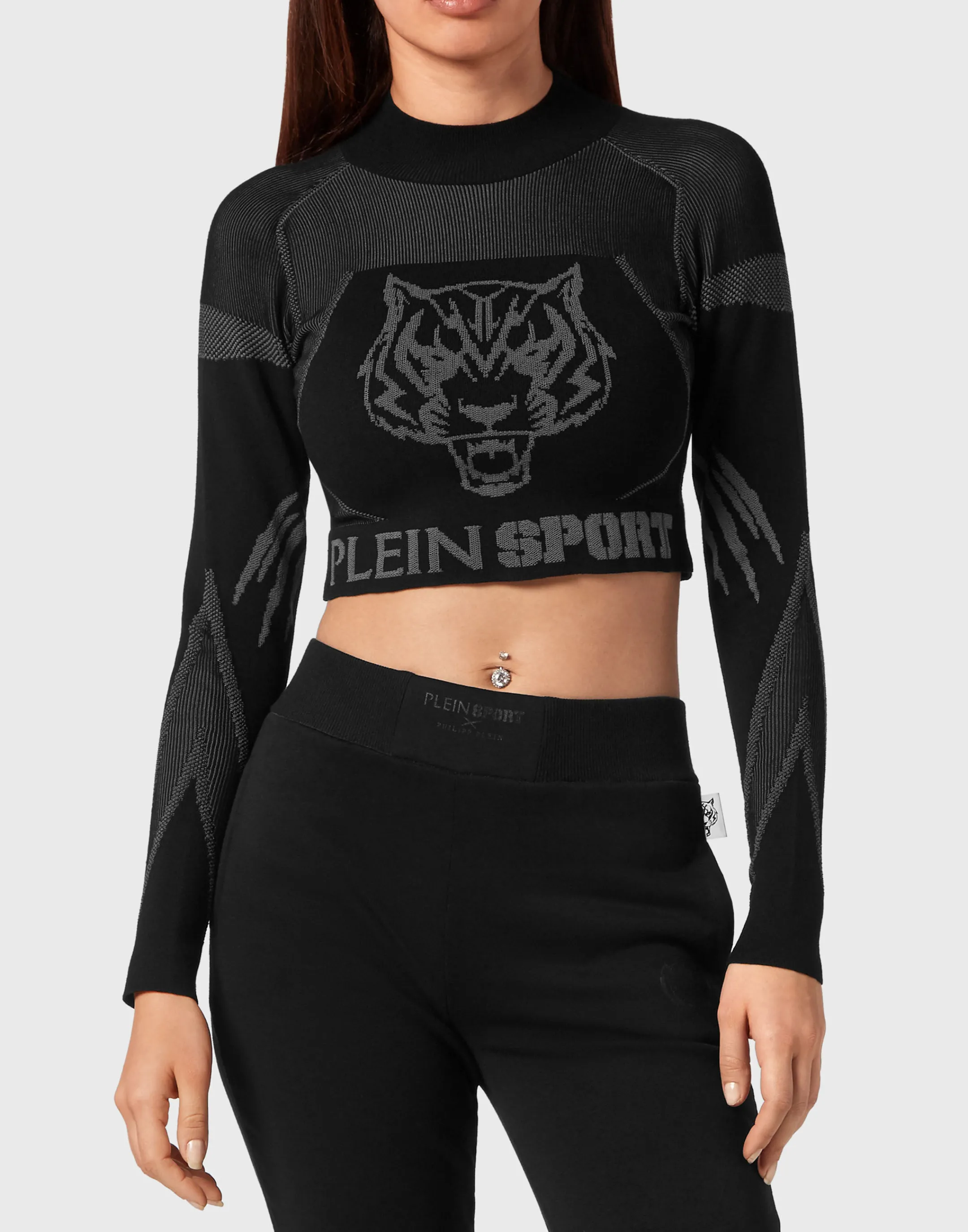 Cheap Plein Sport Knit Jacquard Cropped Top Ls Black