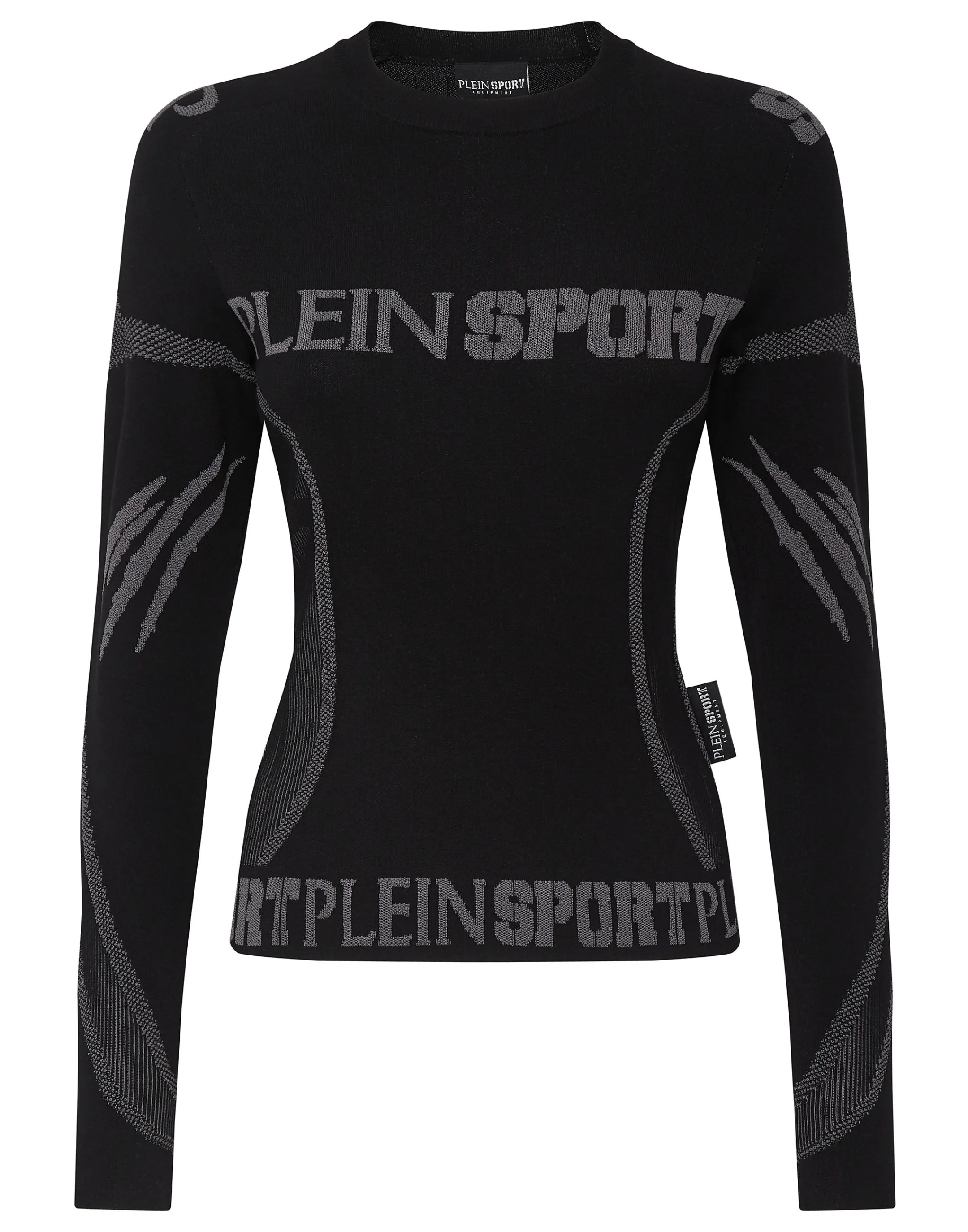 Outlet Plein Sport Knit Jacquard Long-Sleeved T-Shirt Black