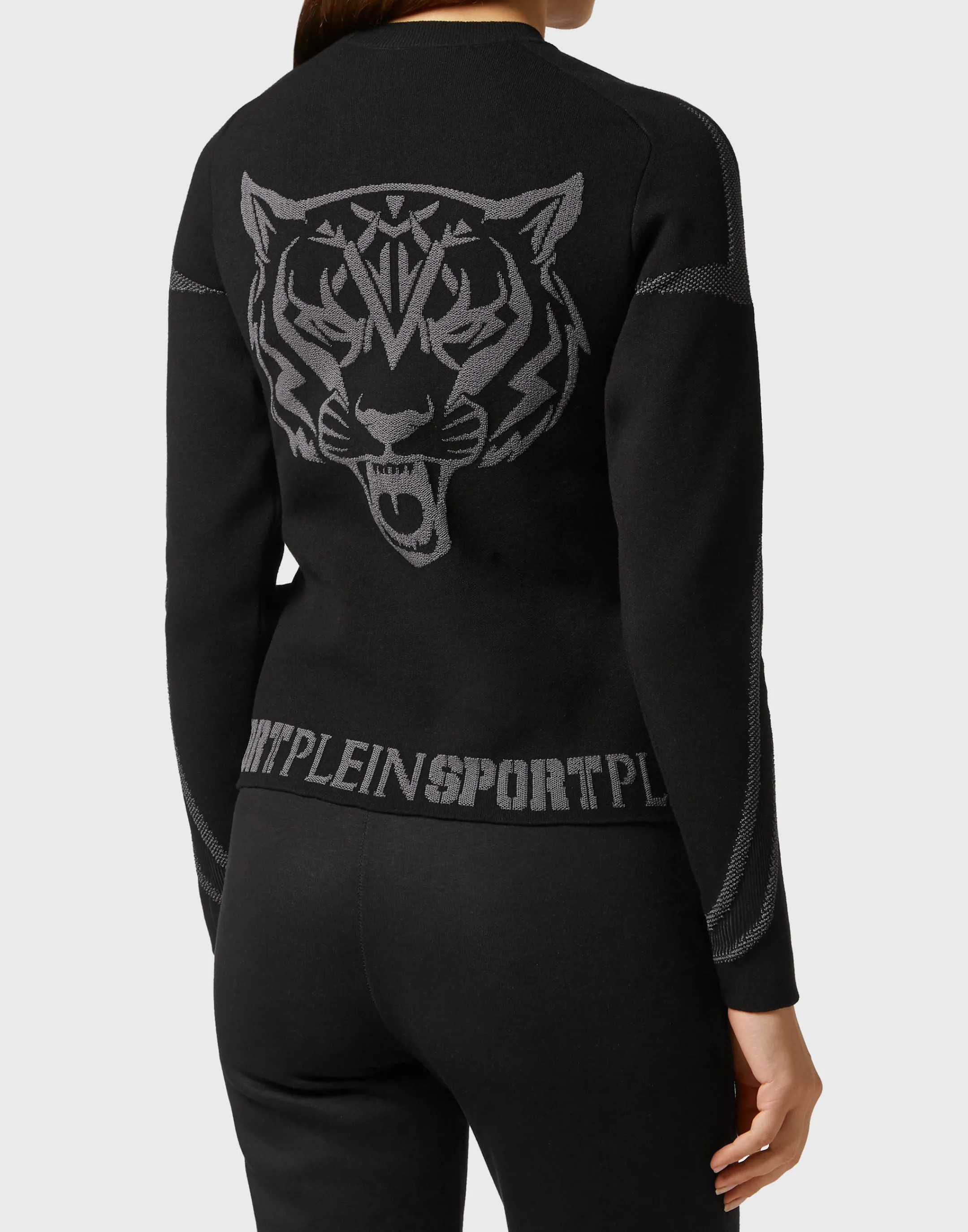 Outlet Plein Sport Knit Jacquard Long-Sleeved T-Shirt Black