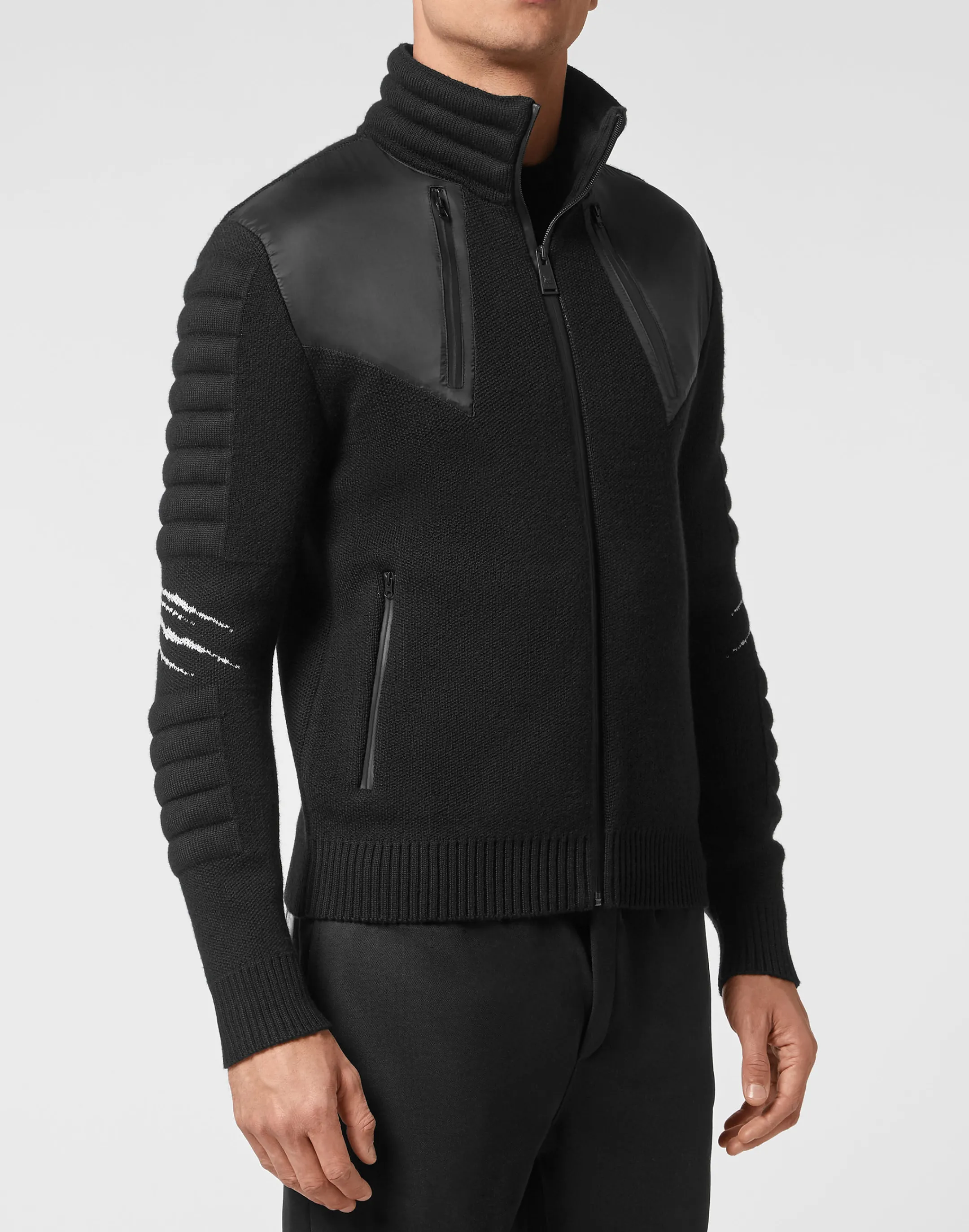 Discount Plein Sport Knit Zip-Up Jacket Tiger Black