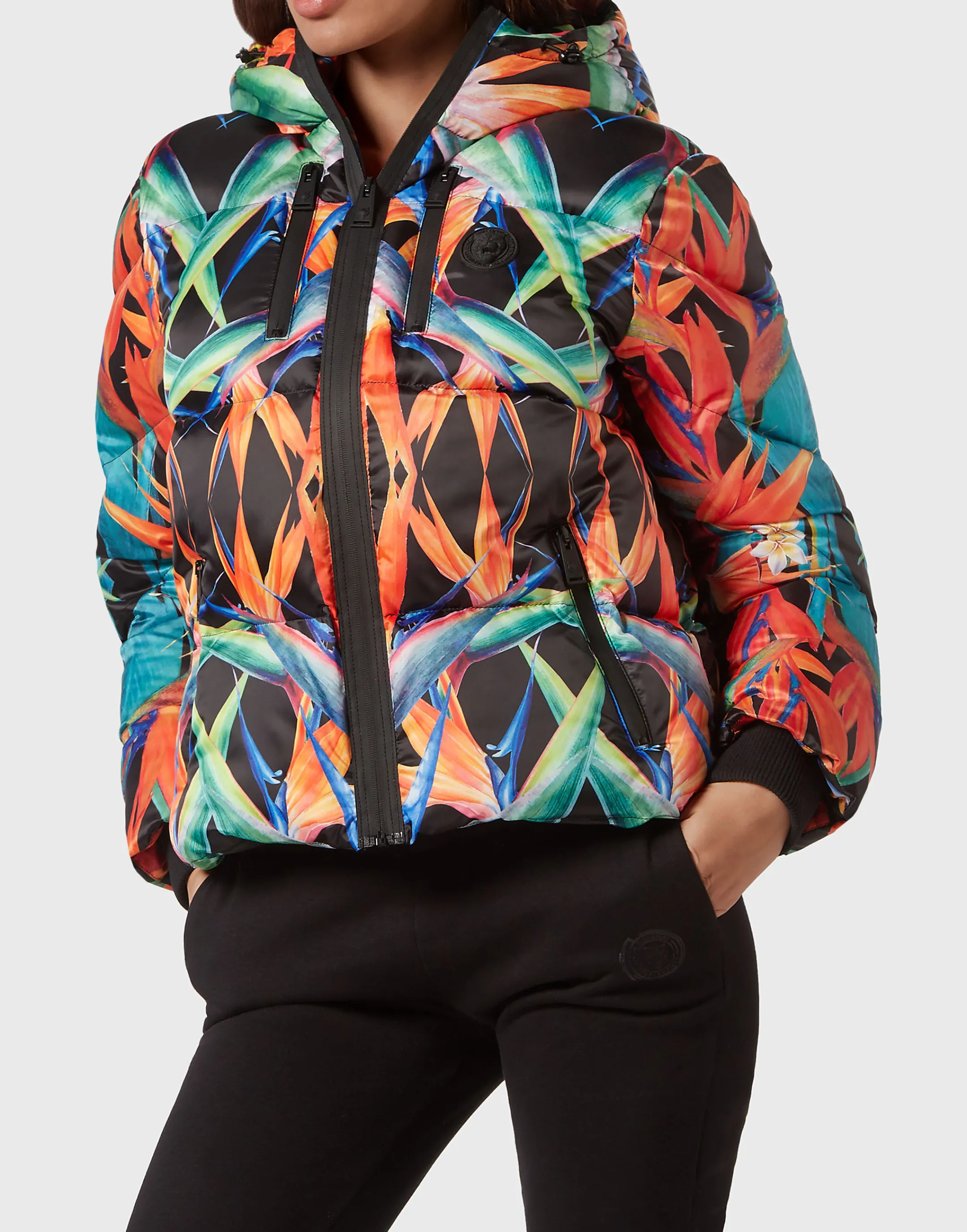 Store Plein Sport Nylon Puffer Jacket Flowers Black / Multicolored