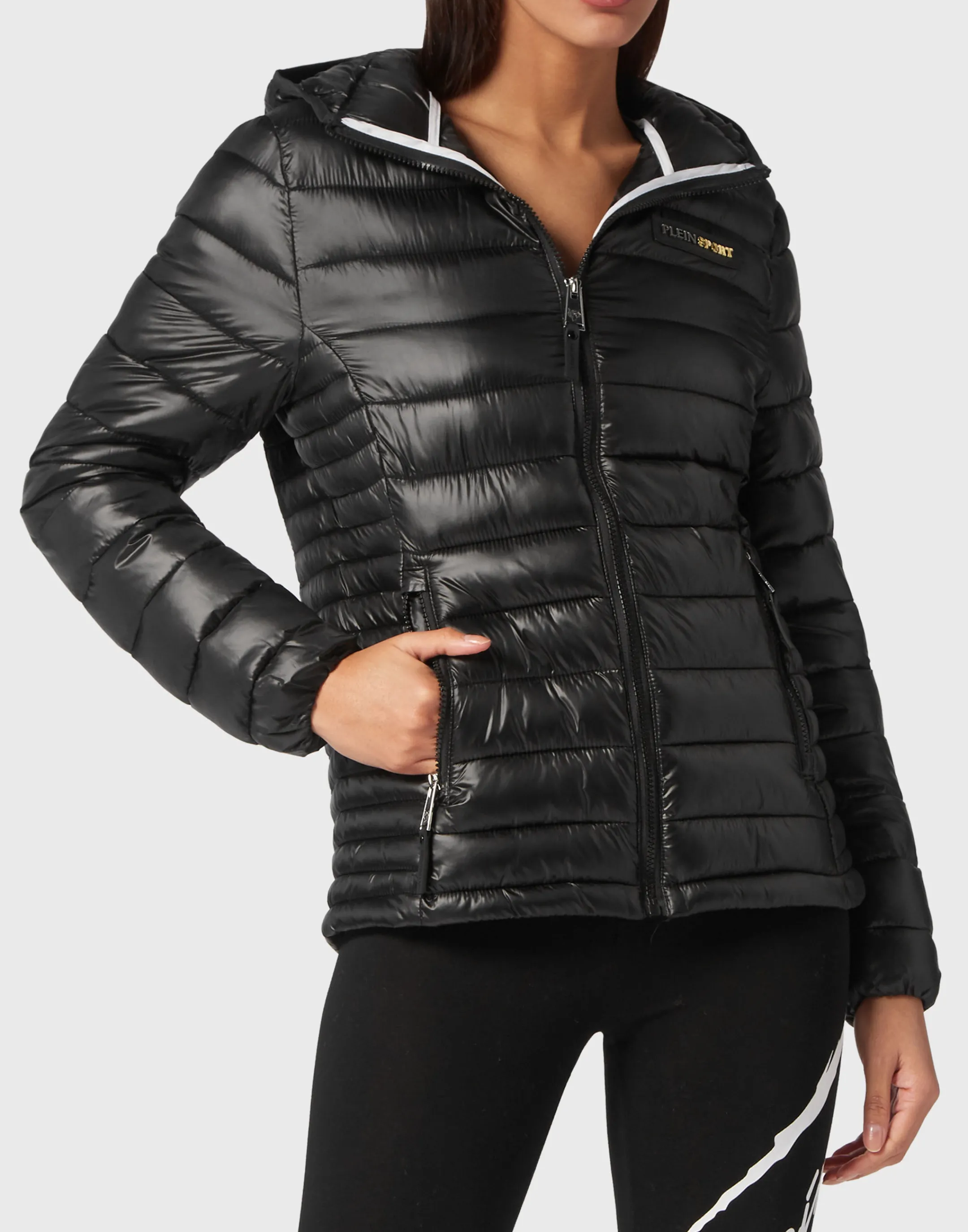 Shop Plein Sport Outerwear Jacket Woman Black