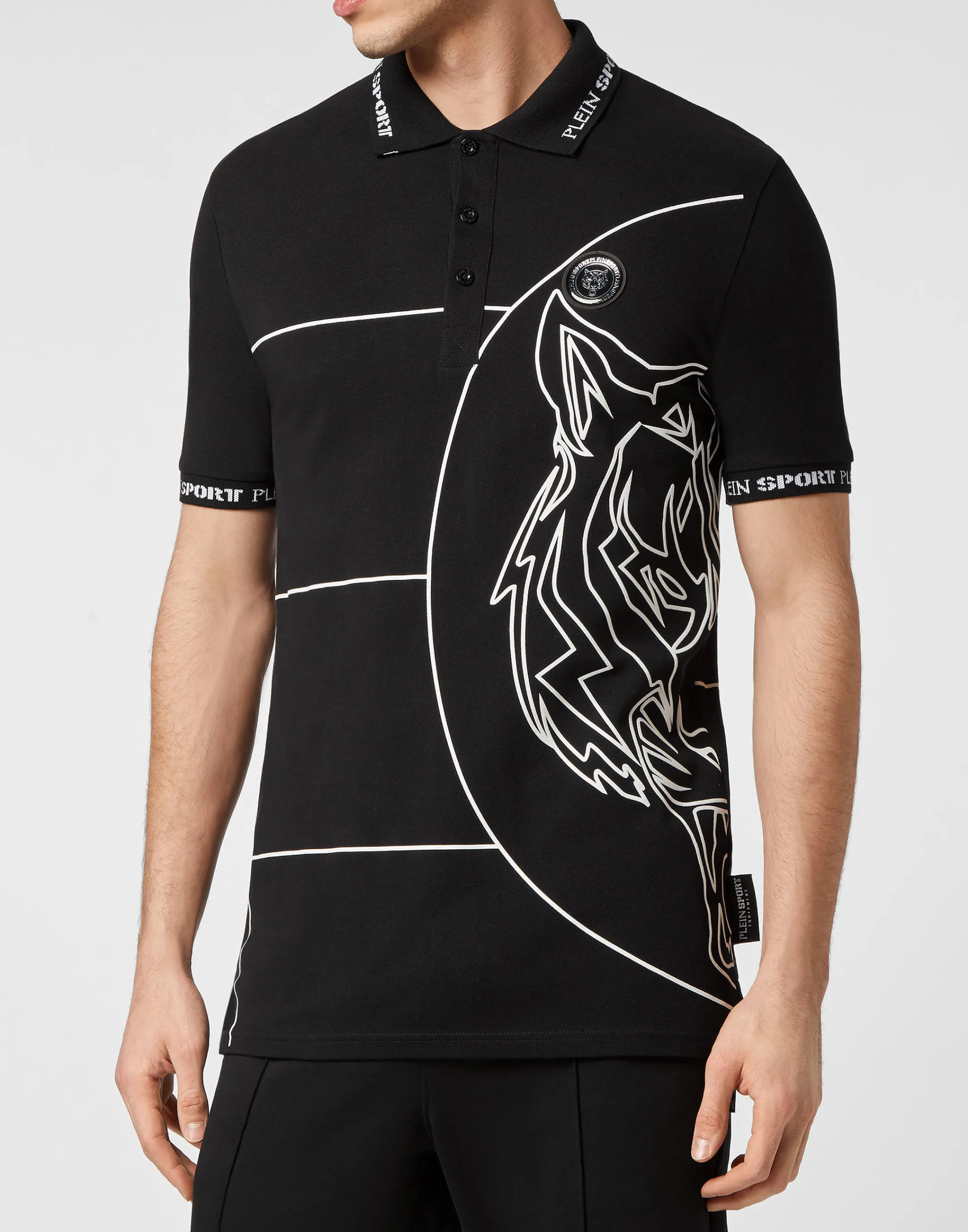 Clearance Plein Sport Polo Shirt Ss Tiger Black / White