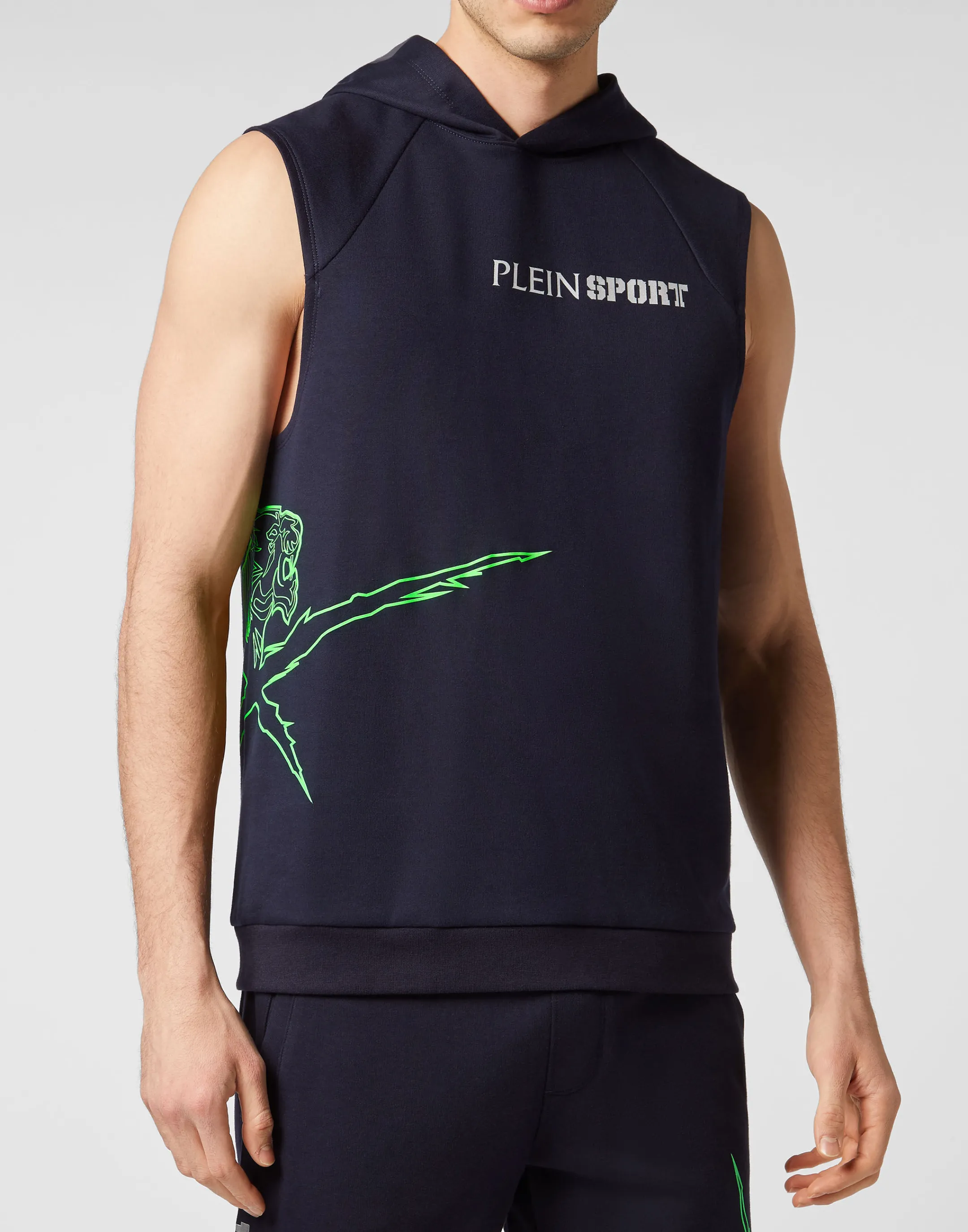 Sale Plein Sport Sleeveless Hoodie Sweatshirt Navy