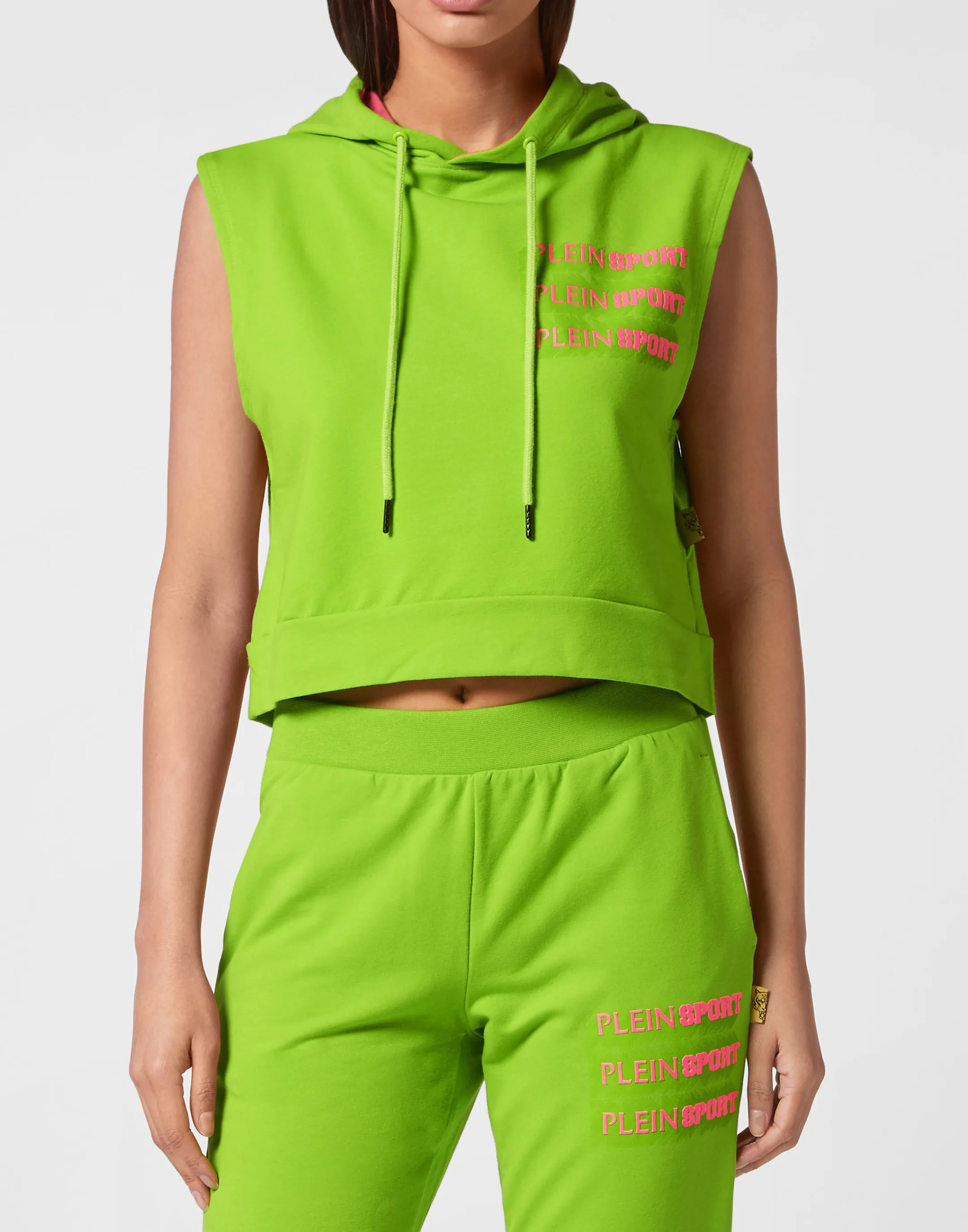 Best Plein Sport Sleeveless Hoodie Sweatshirt Green Fluo