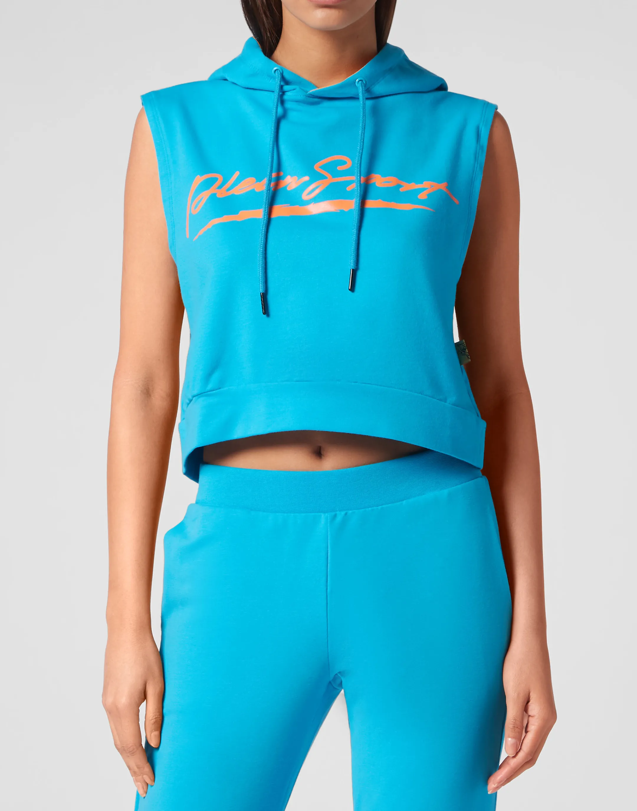 Best Sale Plein Sport Sleeveless Hoodie Sweatshirt Middle Blue