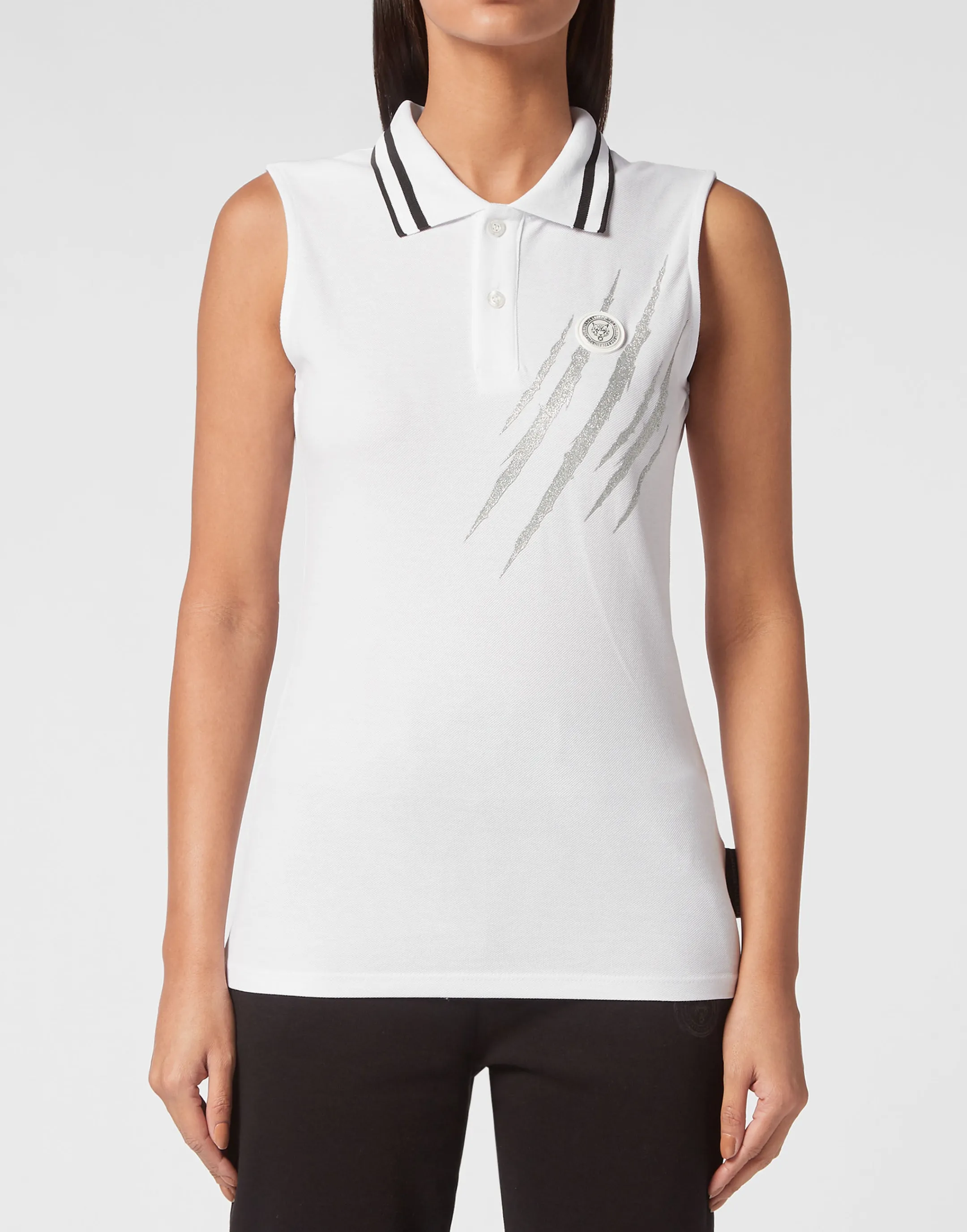 Cheap Plein Sport Sleeveless Polo Shirt Scratch White