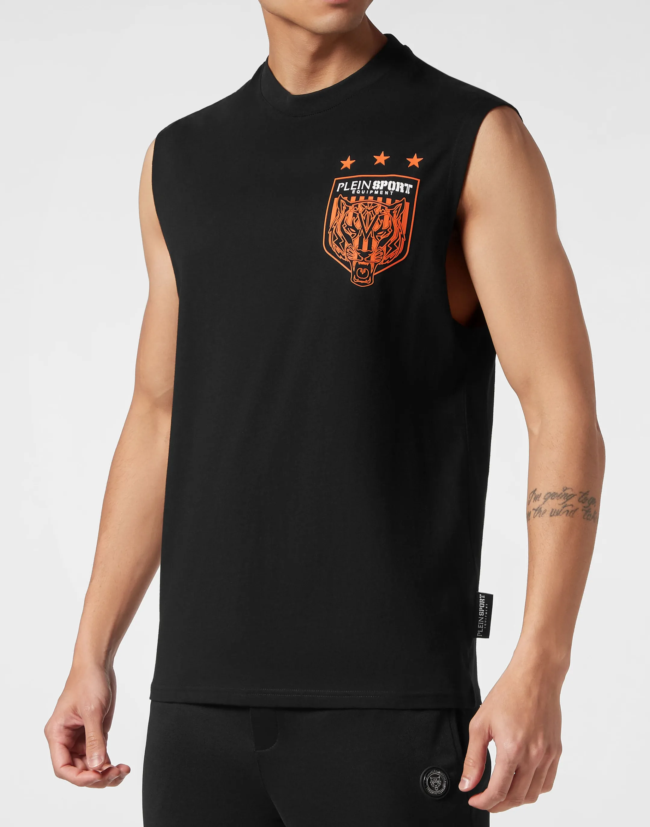 Store Plein Sport Sleeveless T-Shirt Round Neck Tiger Crest Edition Black / Orange