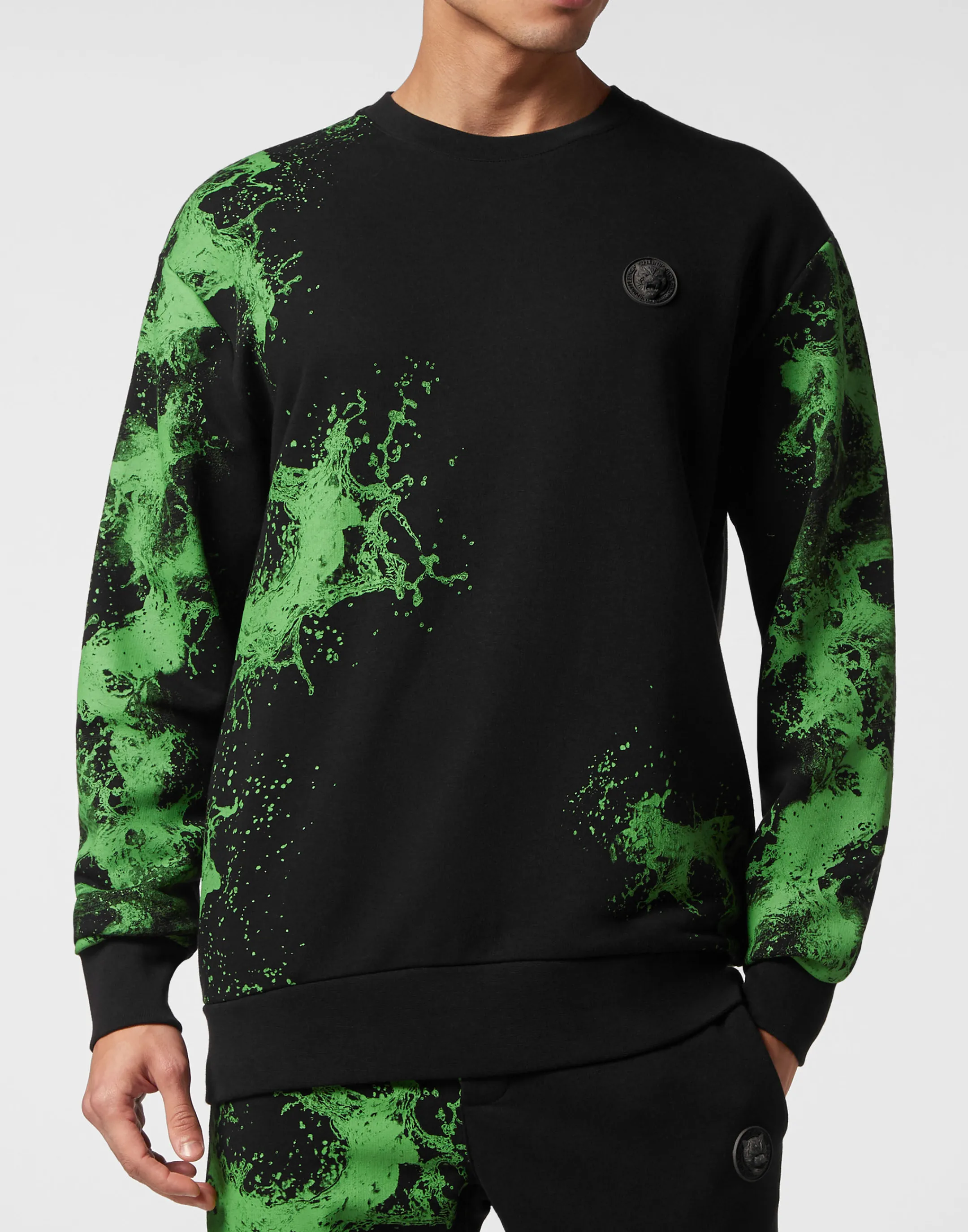 Best Sale Plein Sport Sweatshirt Ls Splash Extreme Black+Green Fluo