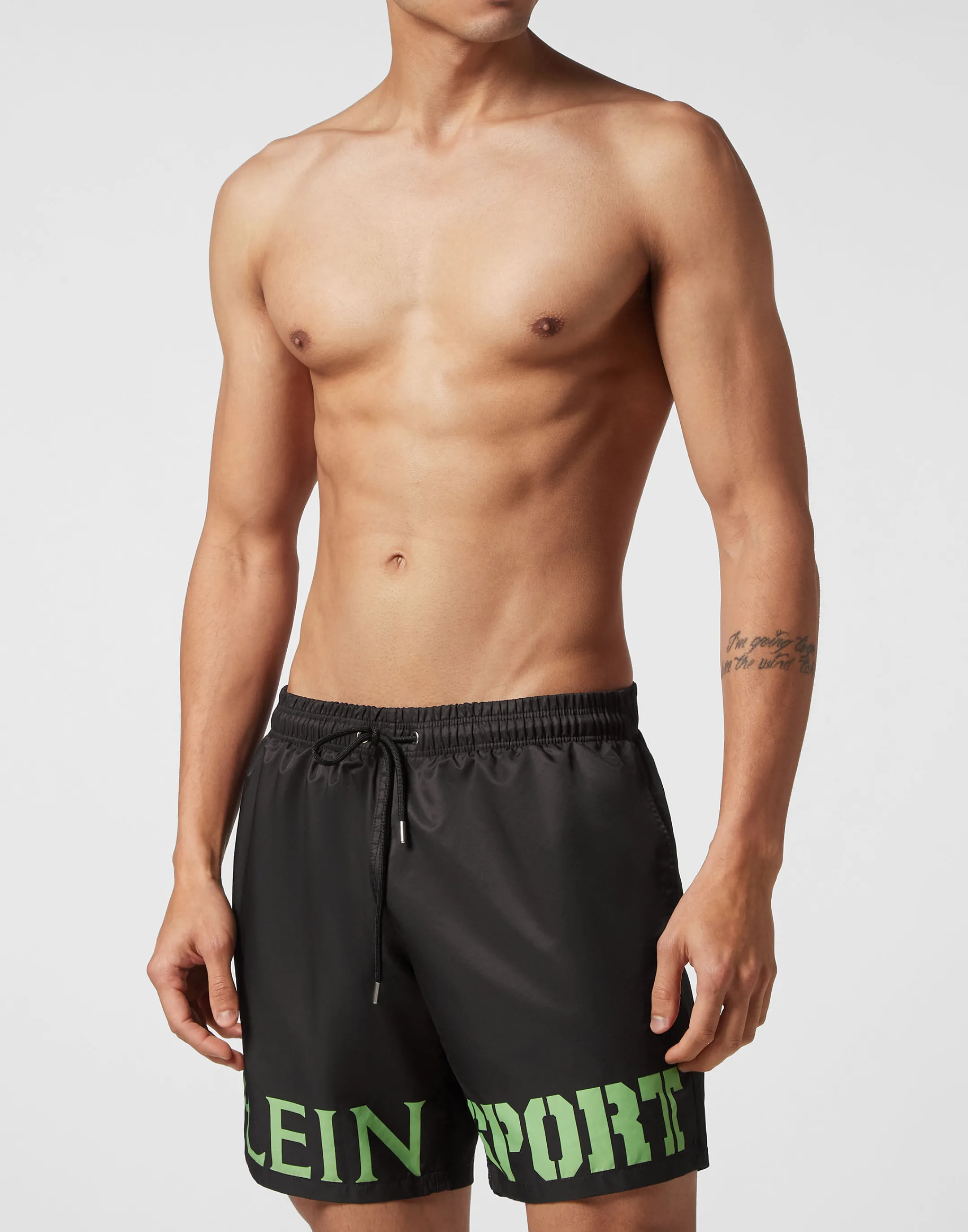 Cheap Plein Sport Swim-Trunks Black+Green Fluo