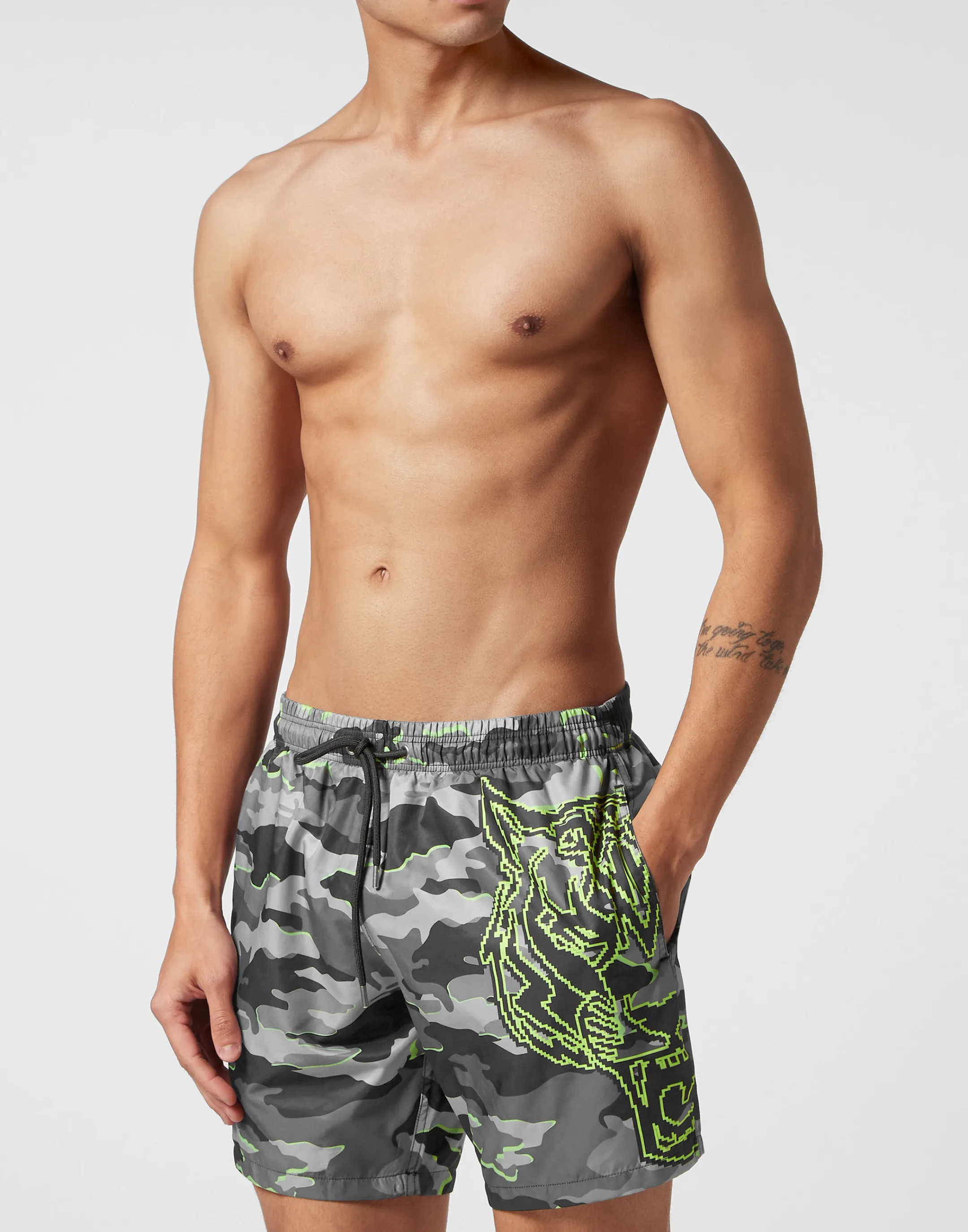 Online Plein Sport Swim-Trunks Neon Amazon Edition (Camouflage) Black+Green Fluo