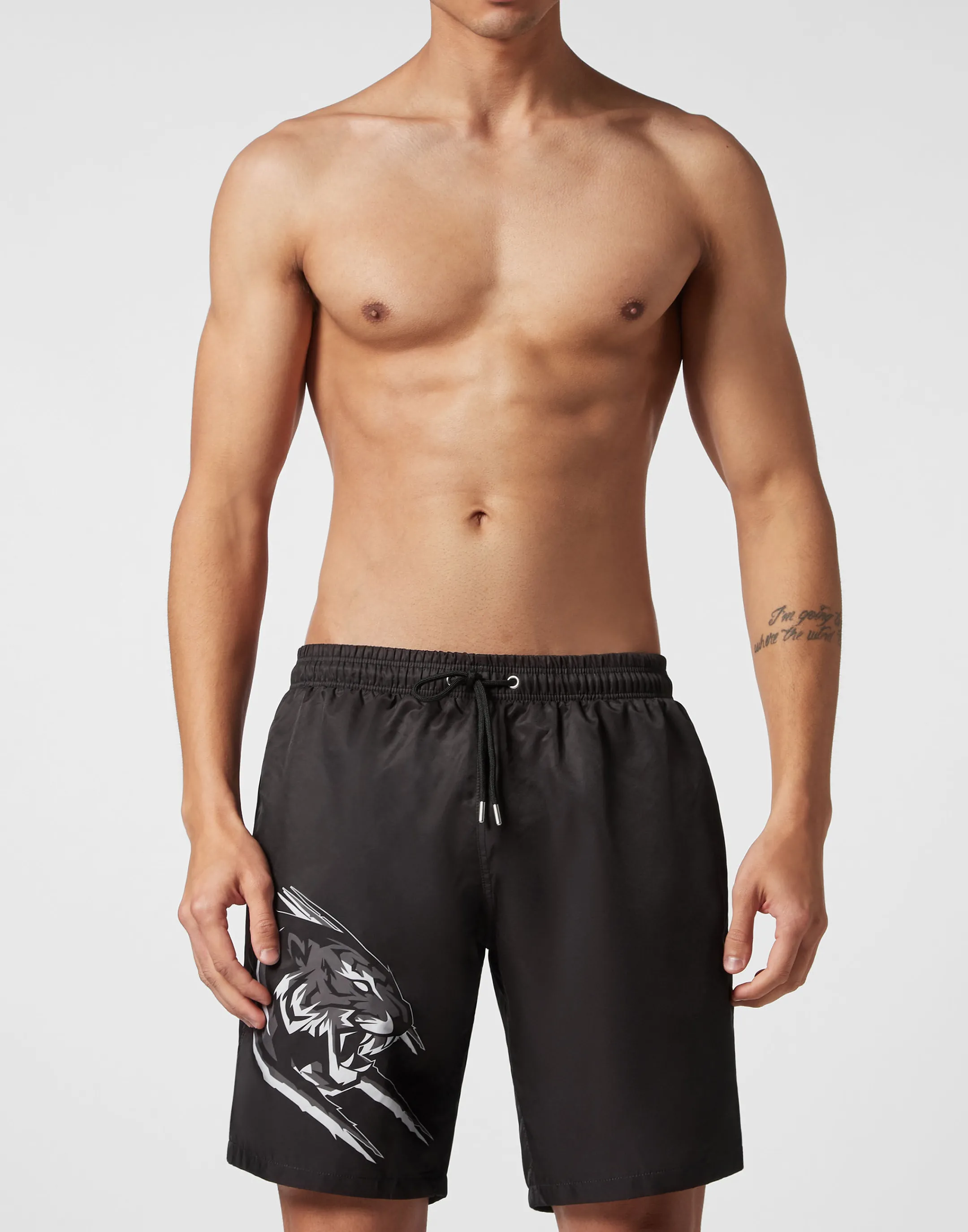 Outlet Plein Sport Swim-Trunks Tiger Black / White