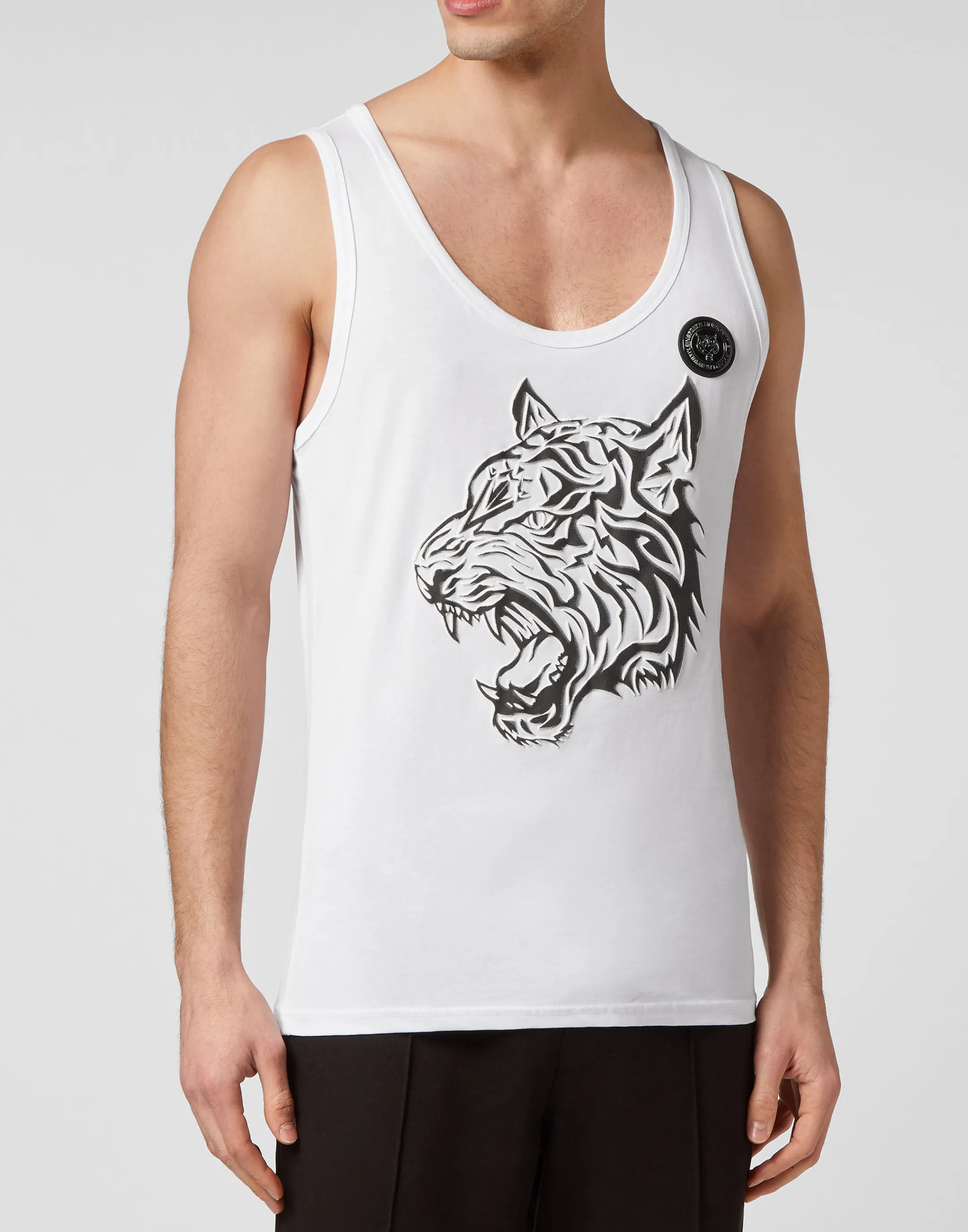 Best Plein Sport Tank Top Tiger White / Black