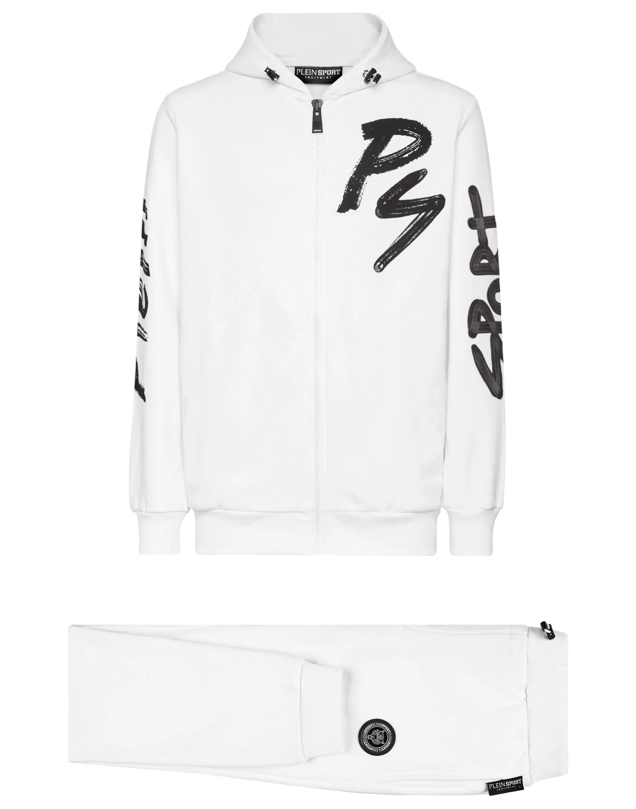 Best Sale Plein Sport Tracksuit: Hoodie+Jogging Pants Stencil Tiger Street Fighter White / Black