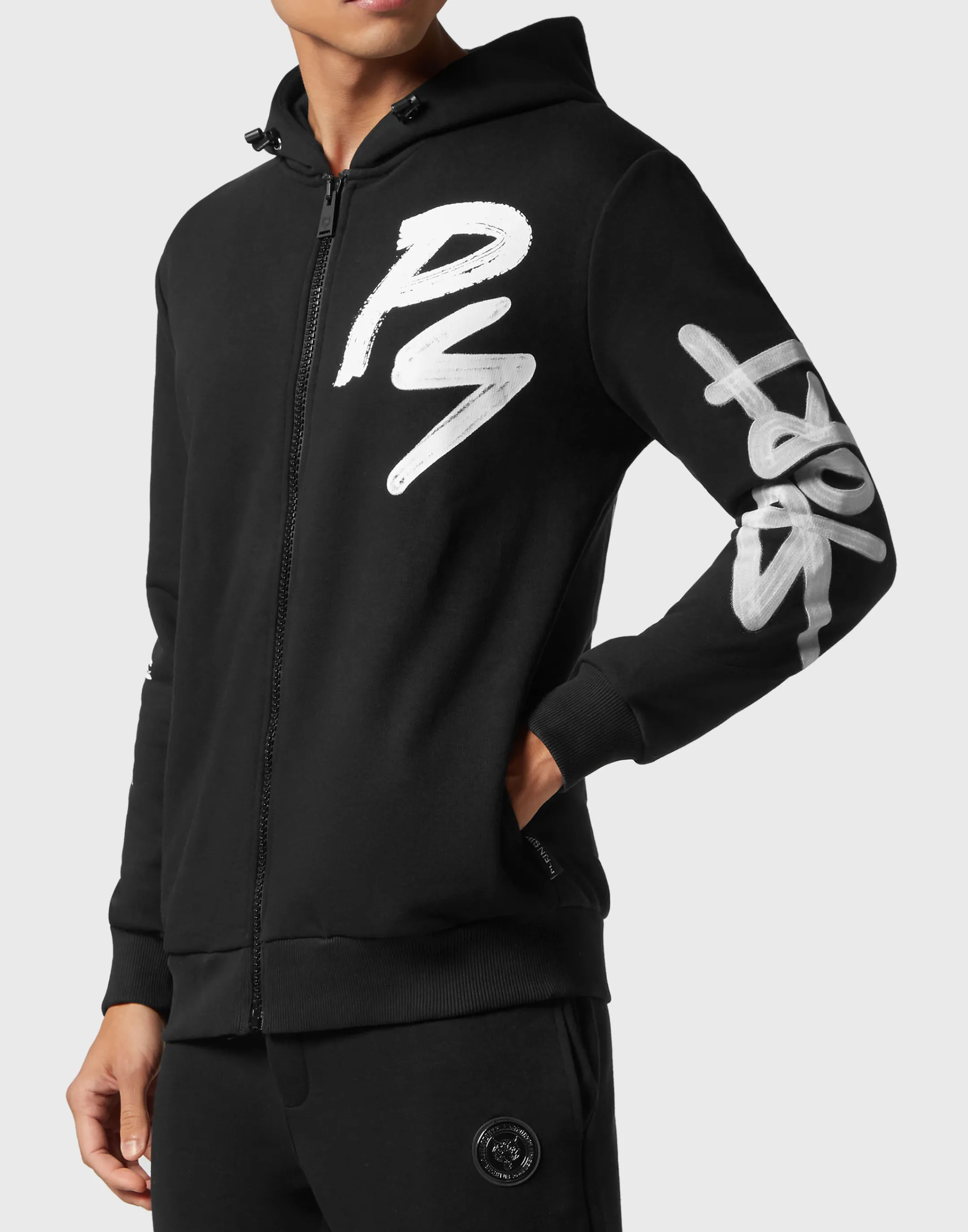 Flash Sale Plein Sport Tracksuit: Hoodie+Jogging Pants Stencil Tiger Street Fighter Black / White