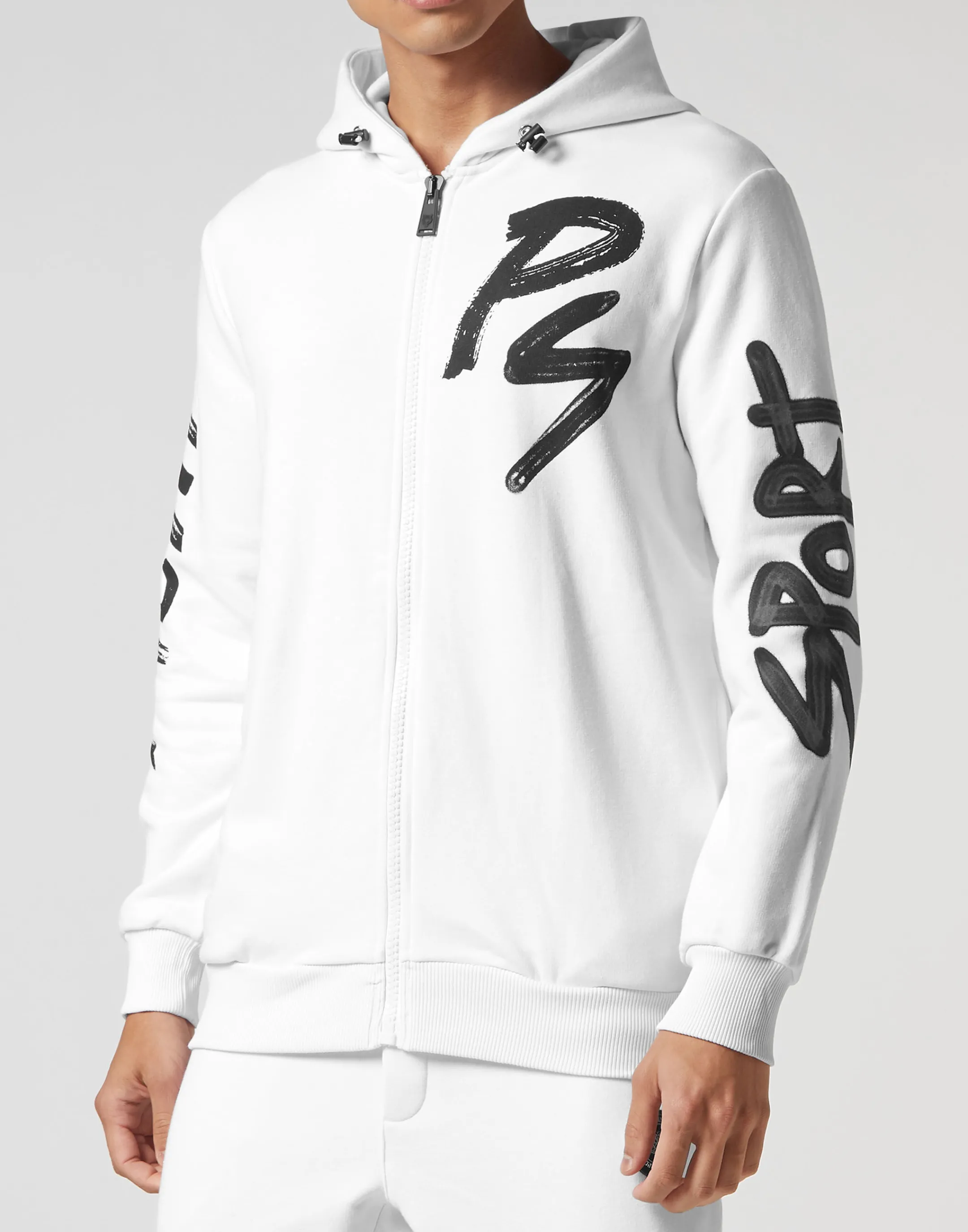 Best Sale Plein Sport Tracksuit: Hoodie+Jogging Pants Stencil Tiger Street Fighter White / Black