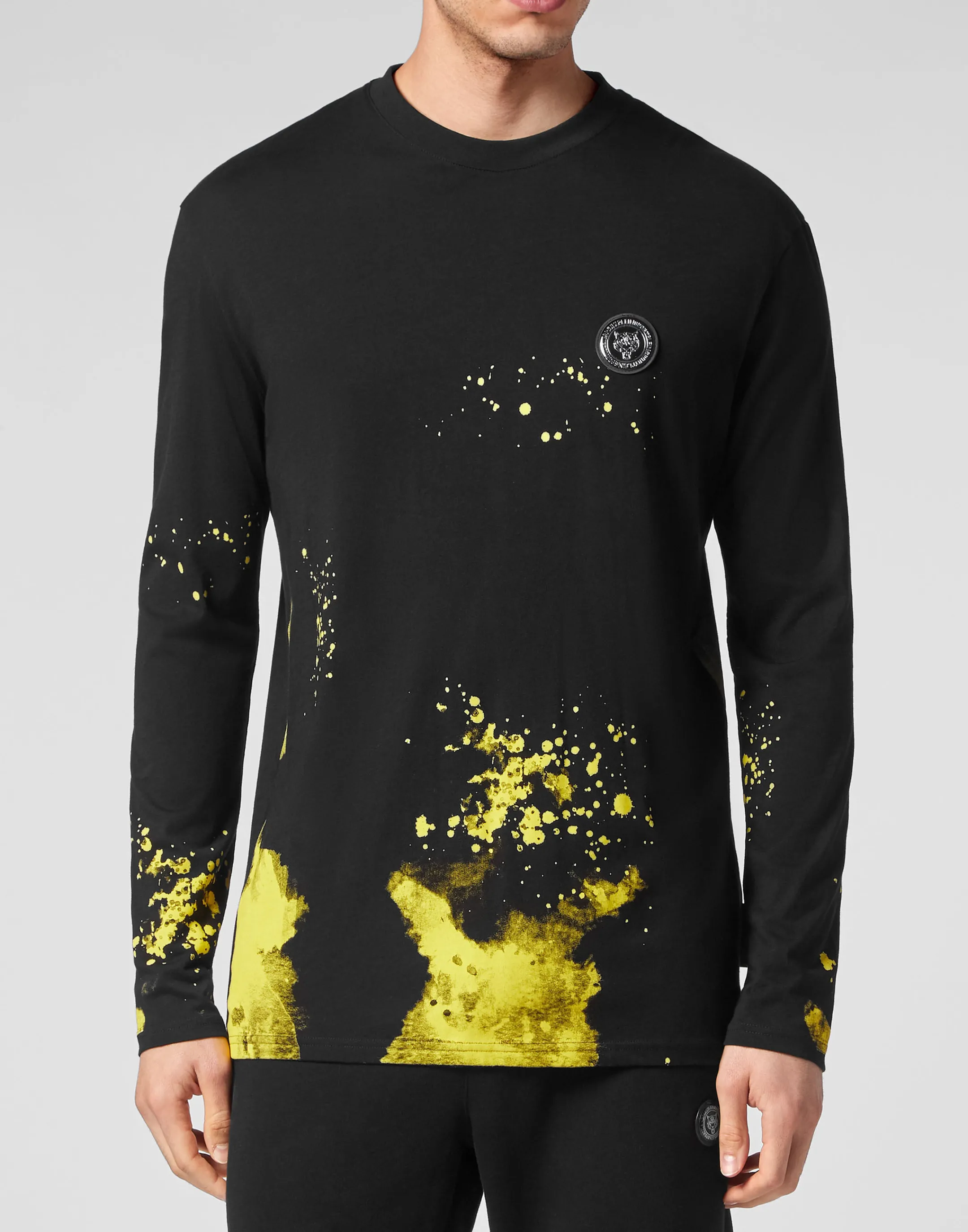 Store Plein Sport T-Shirt Round Neck Ls Tiger Black/Yellow Fluo