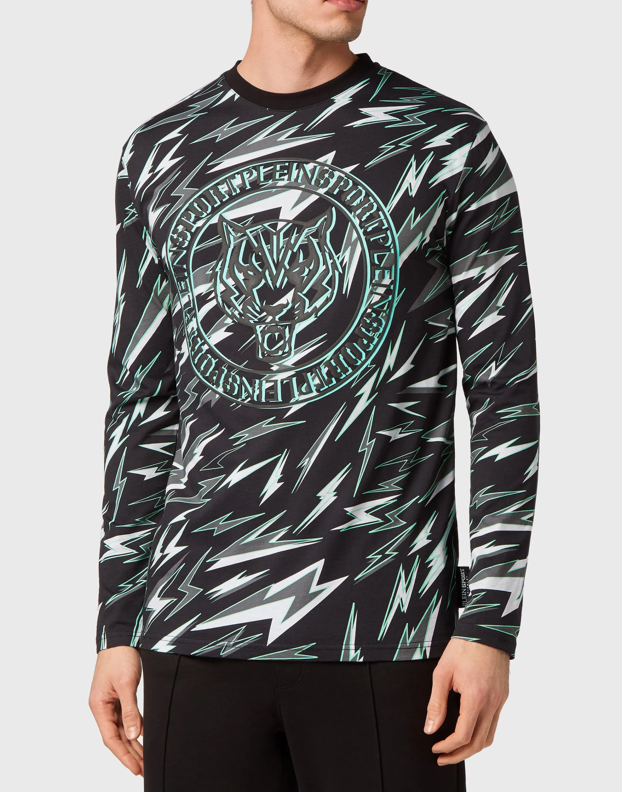 Flash Sale Plein Sport T-Shirt Round Neck Ls Tiger Black/Mint Green