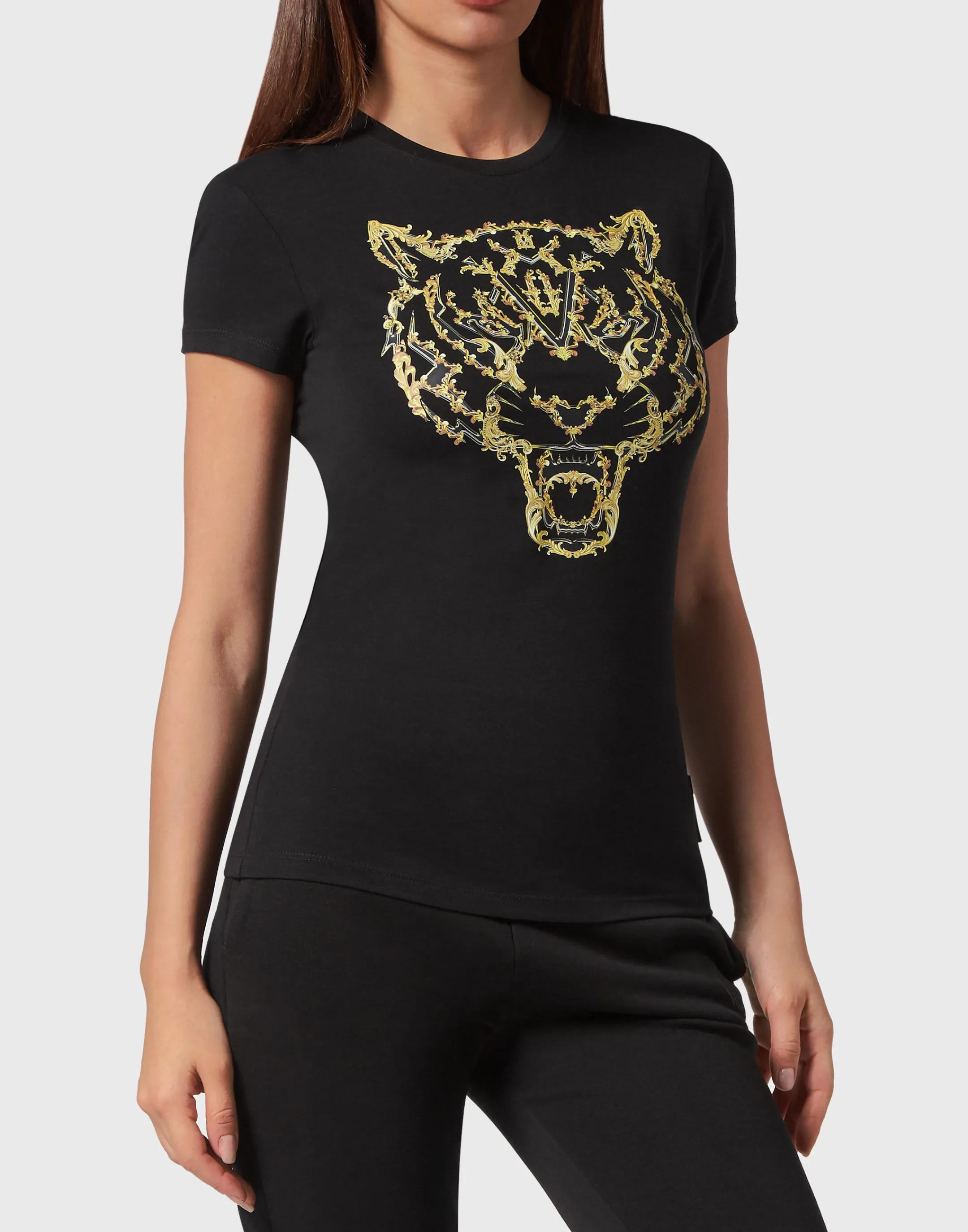 Sale Plein Sport T-Shirt Round Neck Sexy Pure Fit Tiger Black