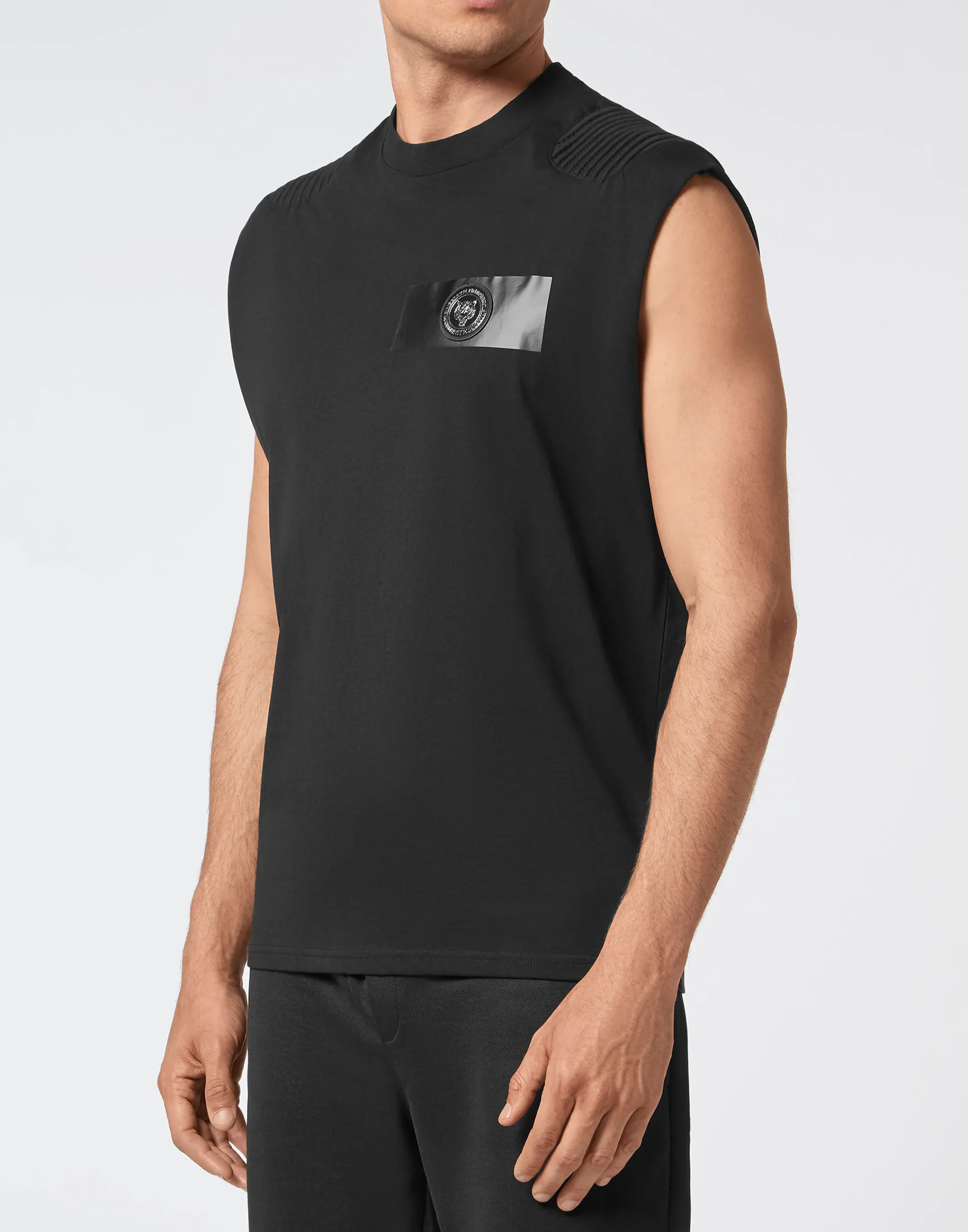 Cheap Plein Sport T-Shirt Round Neck Sleeveless Black