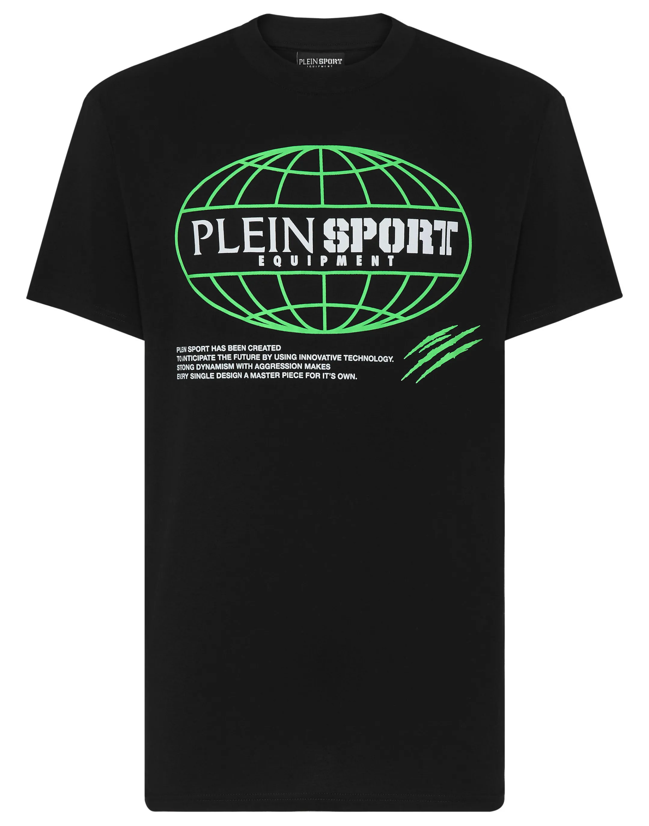 Fashion Plein Sport T-Shirt Round Neck Ss Global Express Edition Black+Green Fluo