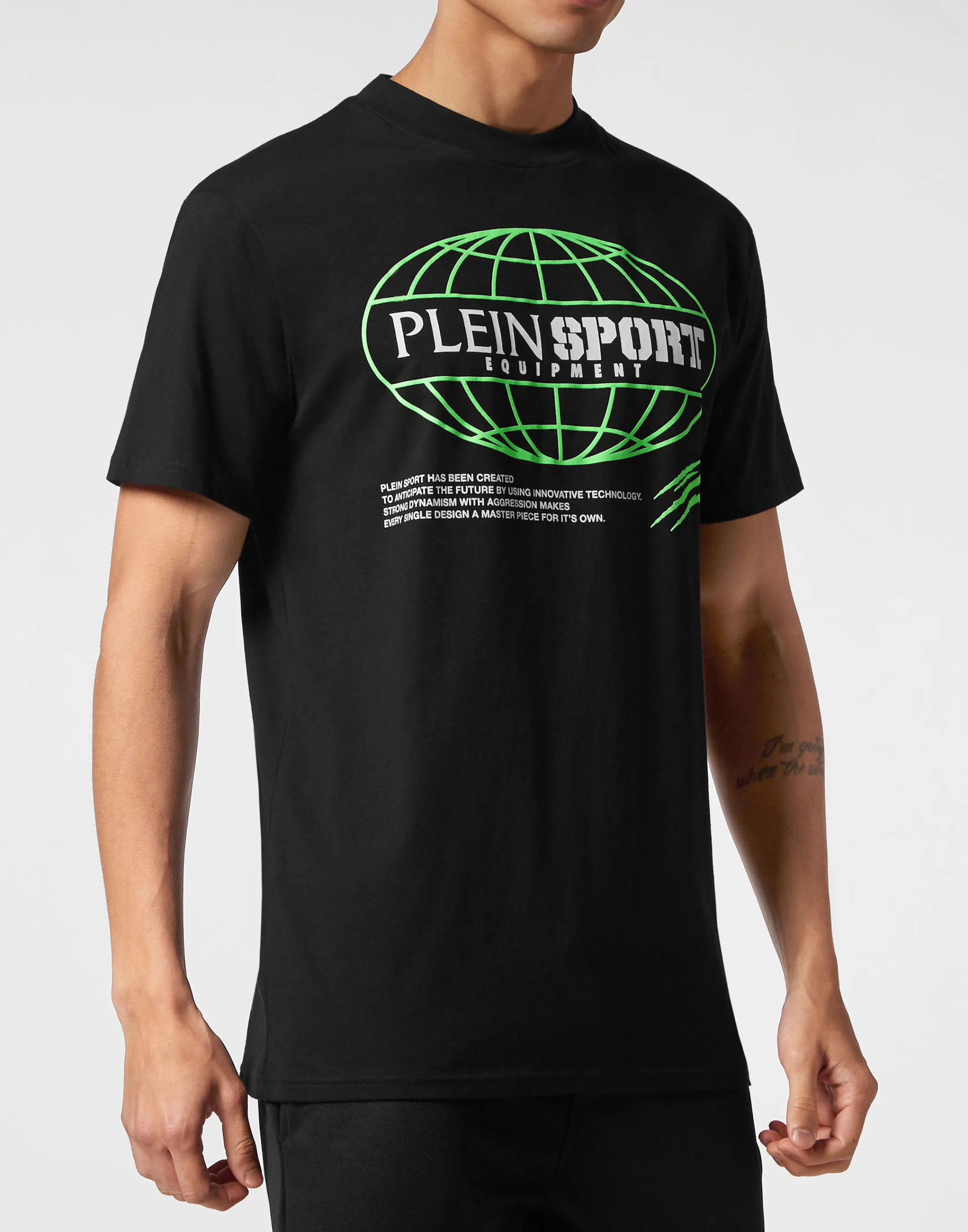 Fashion Plein Sport T-Shirt Round Neck Ss Global Express Edition Black+Green Fluo