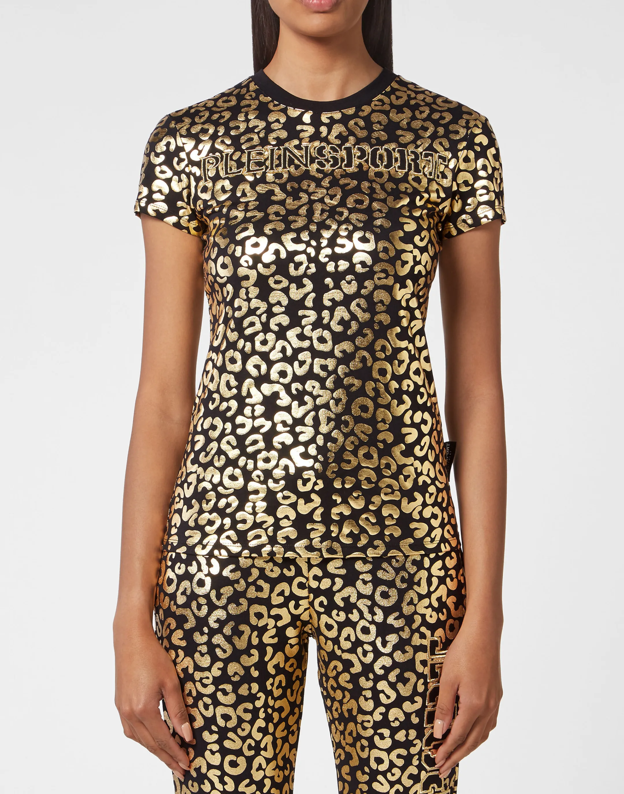 Clearance Plein Sport T-Shirt Round Neck Ss Leopard Gold