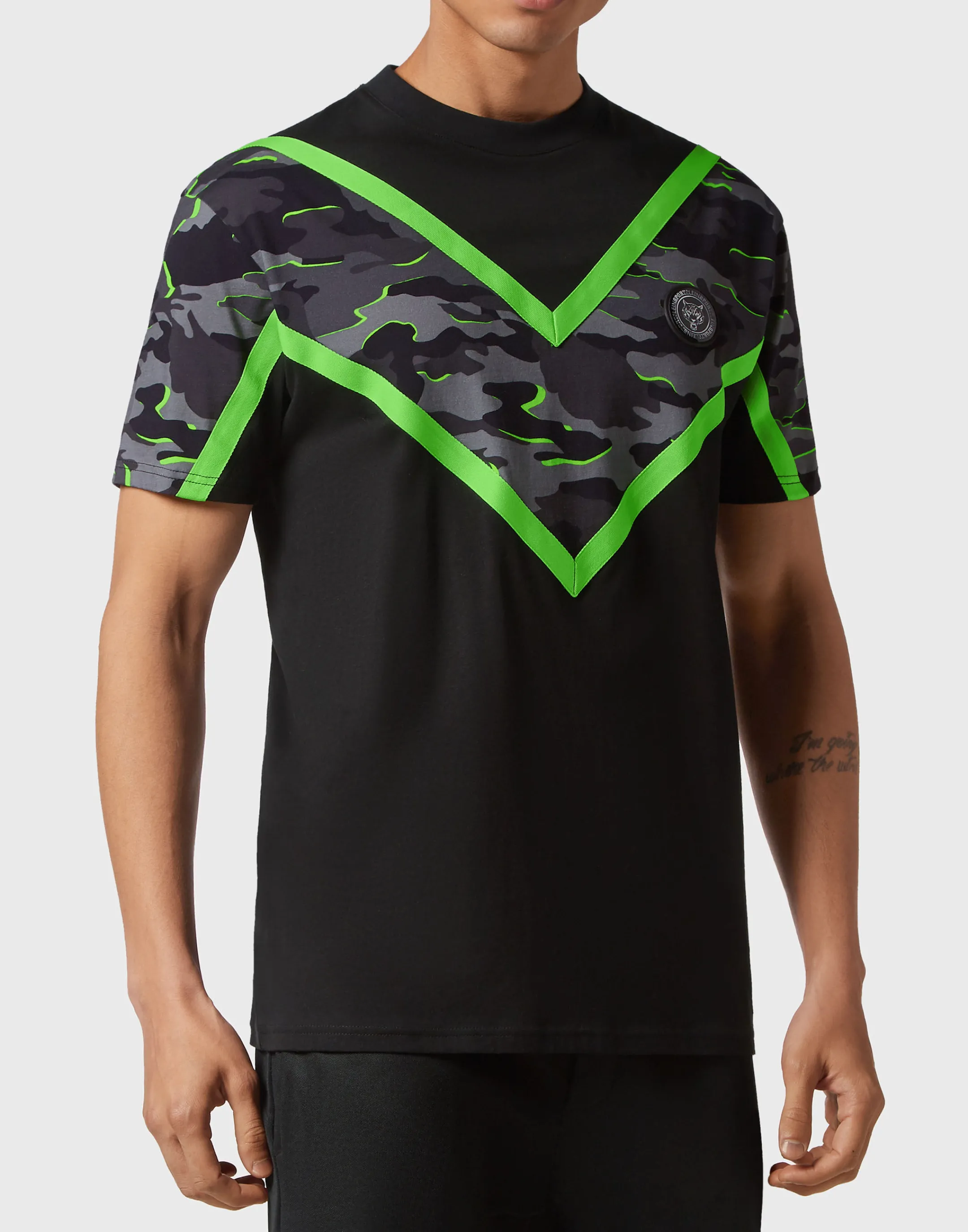 Flash Sale Plein Sport T-Shirt Round Neck Ss Neon Amazon Edition (Camouflage) Black+Green Fluo