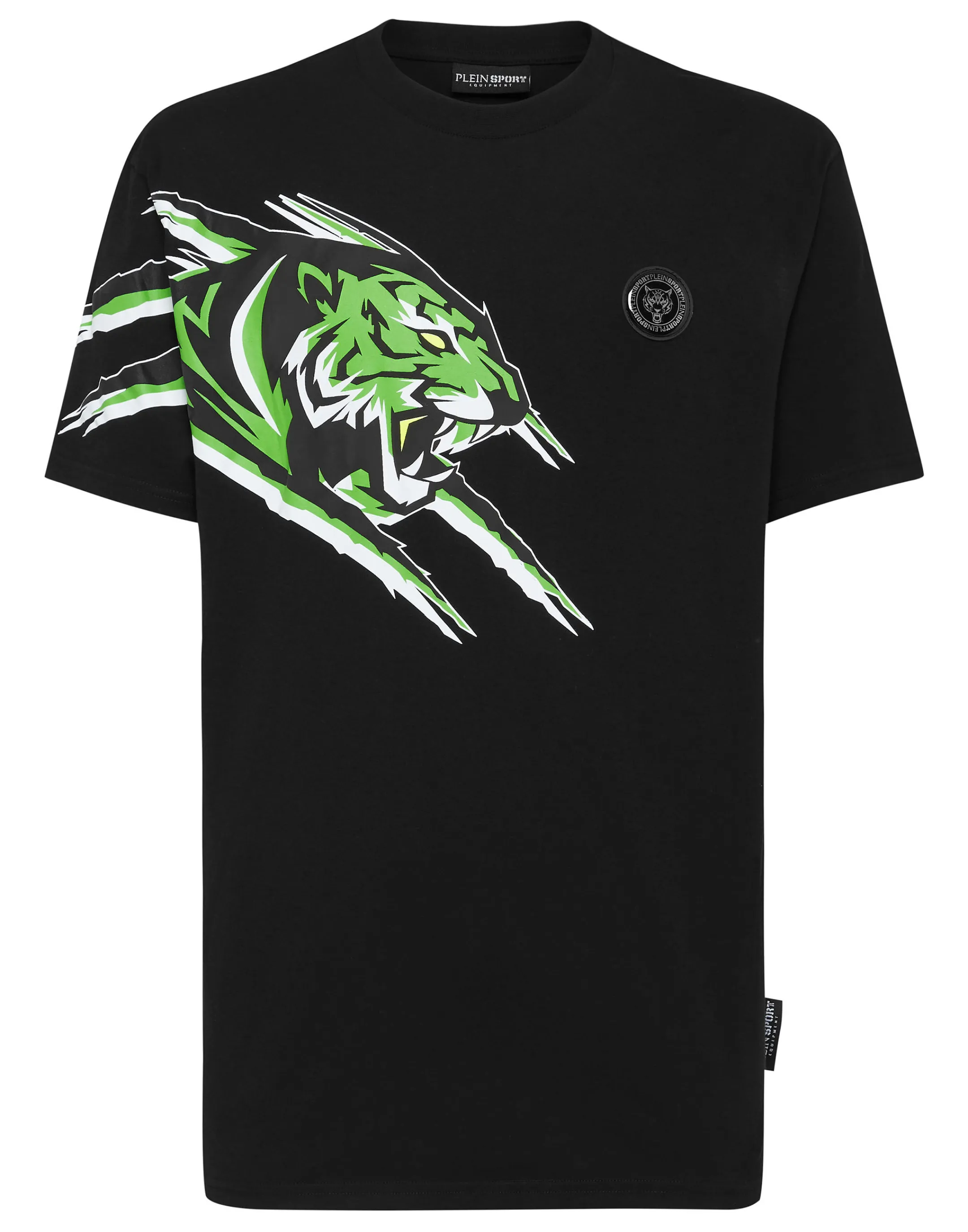 Cheap Plein Sport T-Shirt Round Neck Ss Tiger Black+Green Fluo