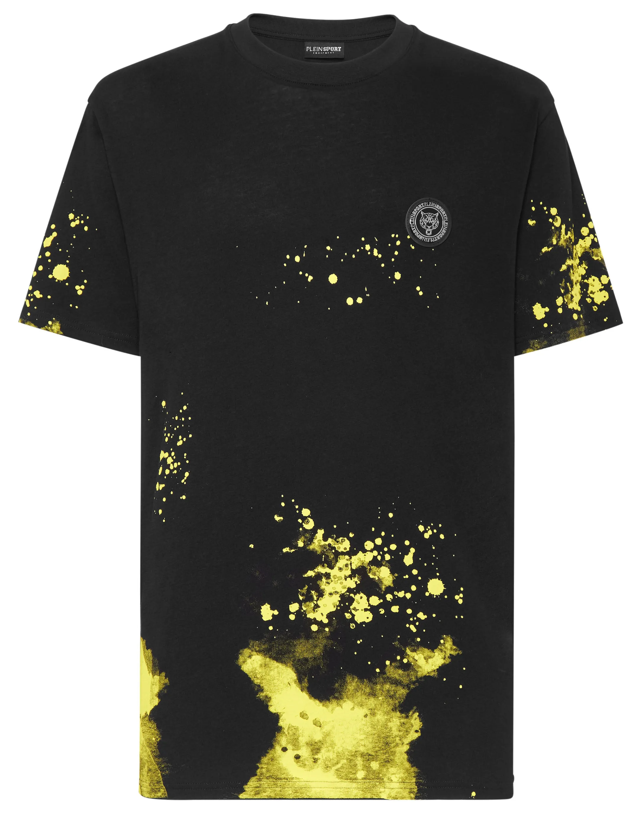 Best Sale Plein Sport T-Shirt Round Neck Ss Tiger Black/Yellow Fluo