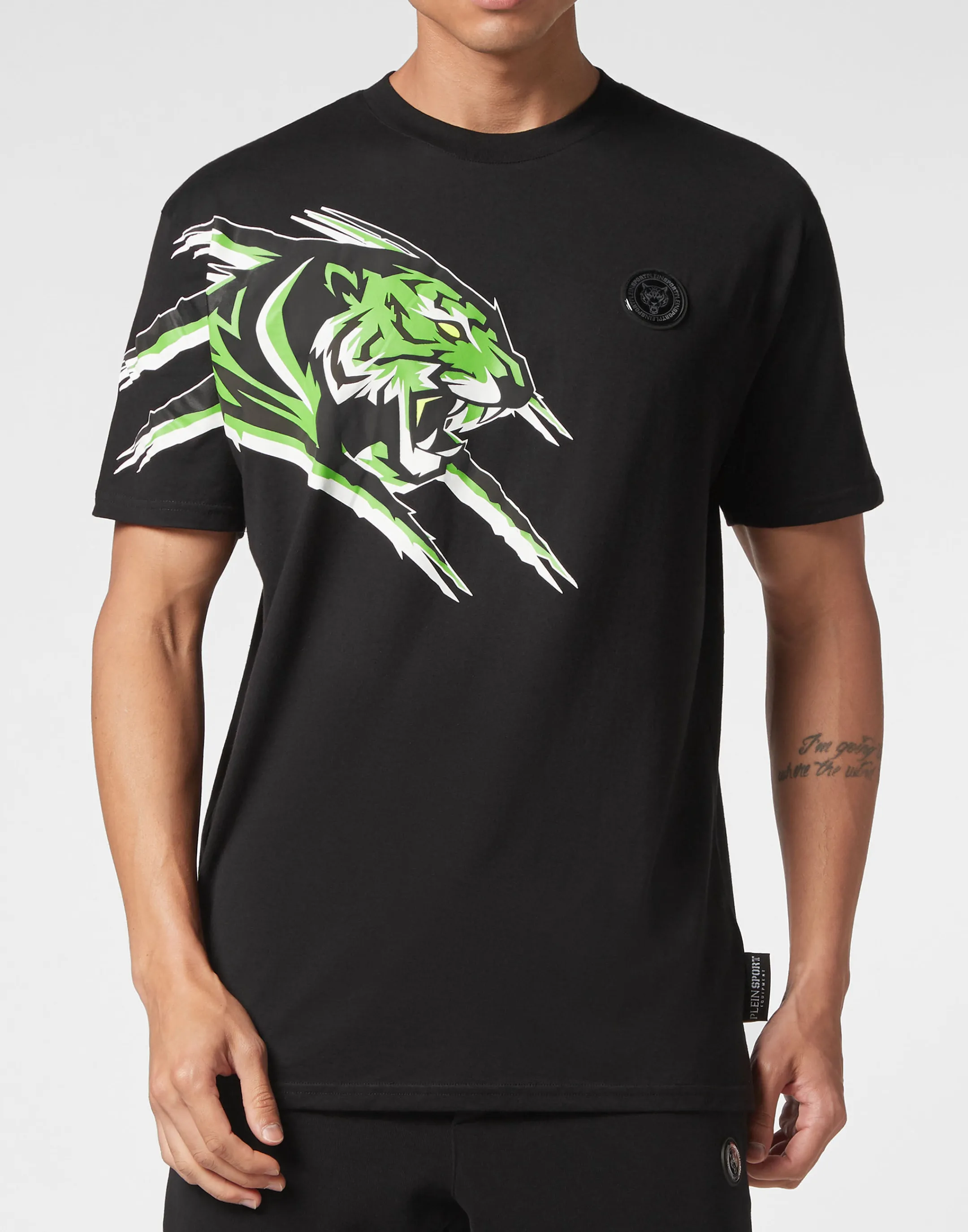 Cheap Plein Sport T-Shirt Round Neck Ss Tiger Black+Green Fluo