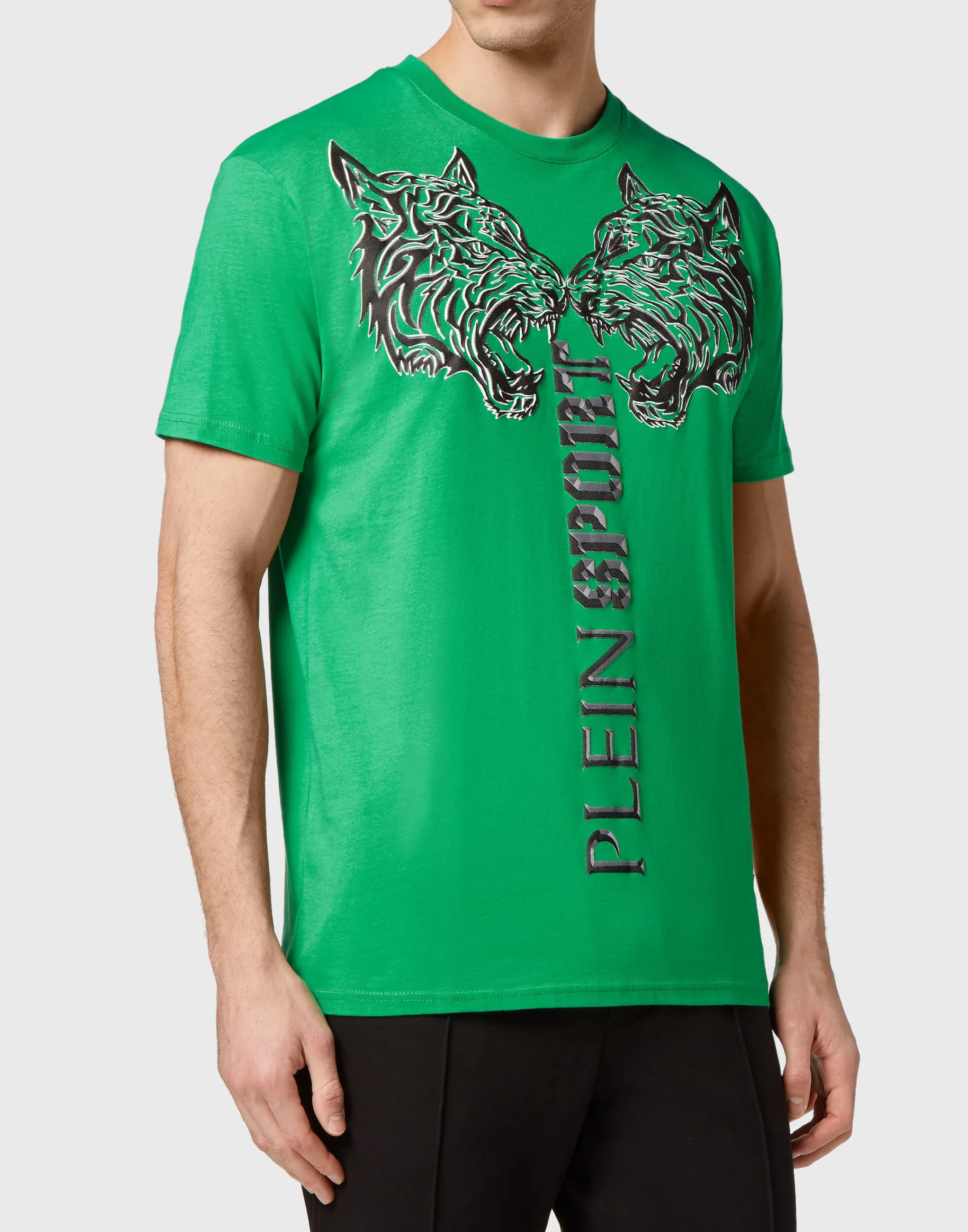 Best Sale Plein Sport T-Shirt Round Neck Ss Tiger Green Fluo