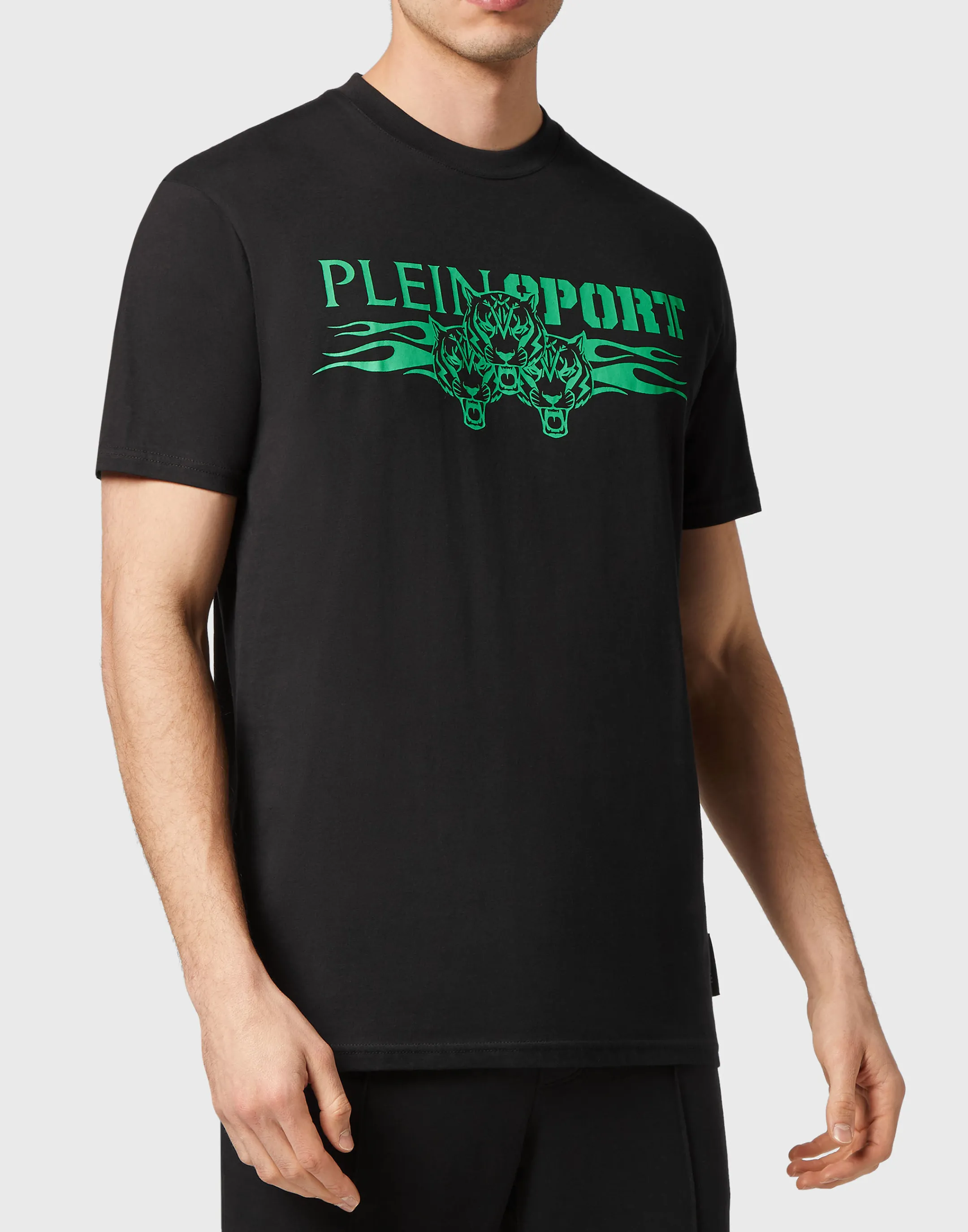 Cheap Plein Sport T-Shirt Round Neck Ss Tiger Black+Green Fluo