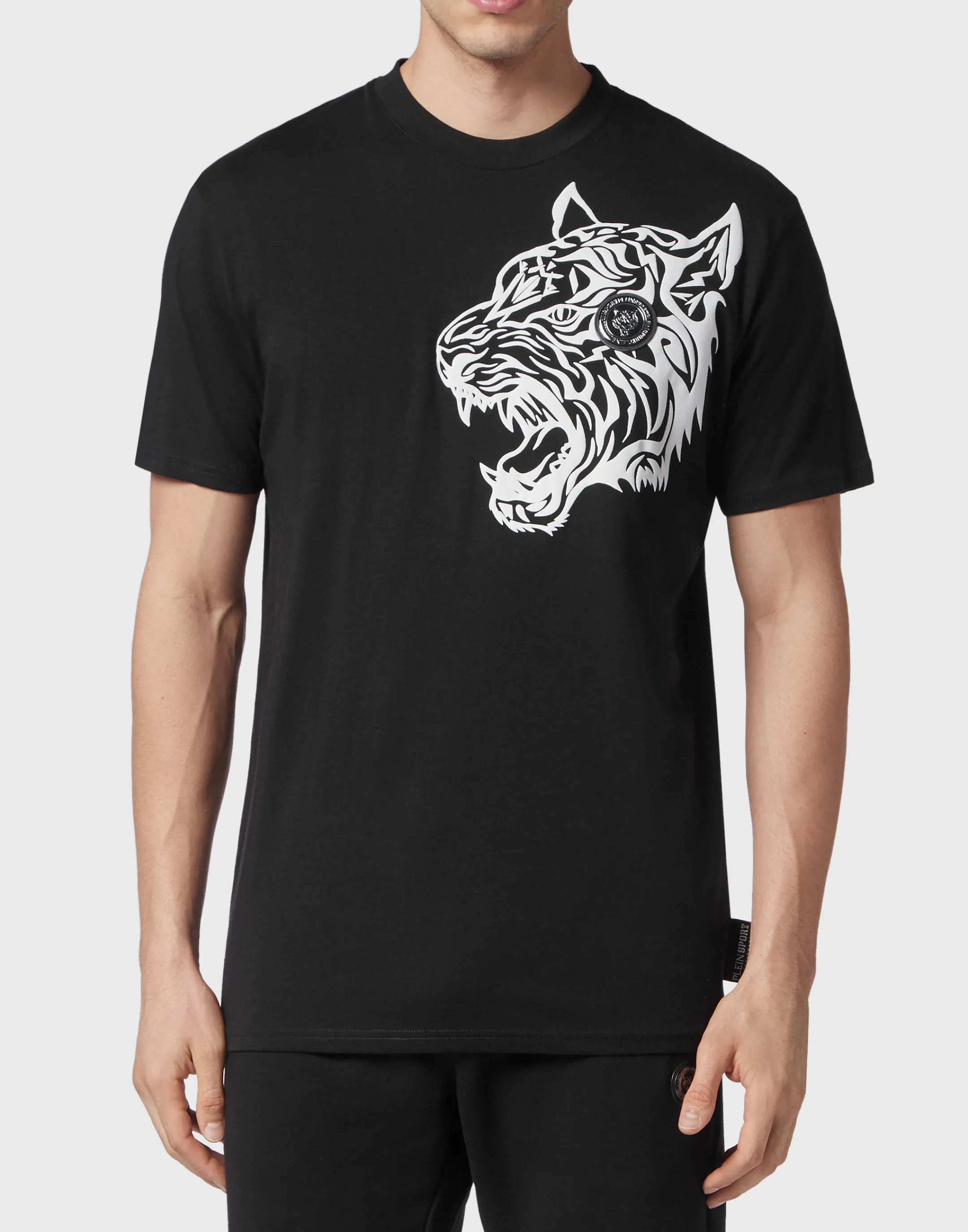 Hot Plein Sport T-Shirt Round Neck Ss Tiger Black / White