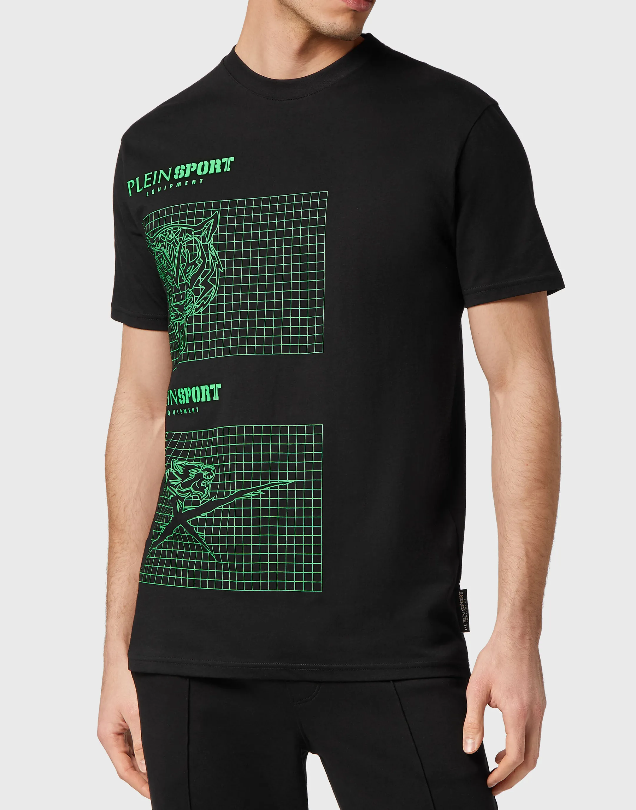 Sale Plein Sport T-Shirt Round Neck Ss Tiger Black+Green Fluo