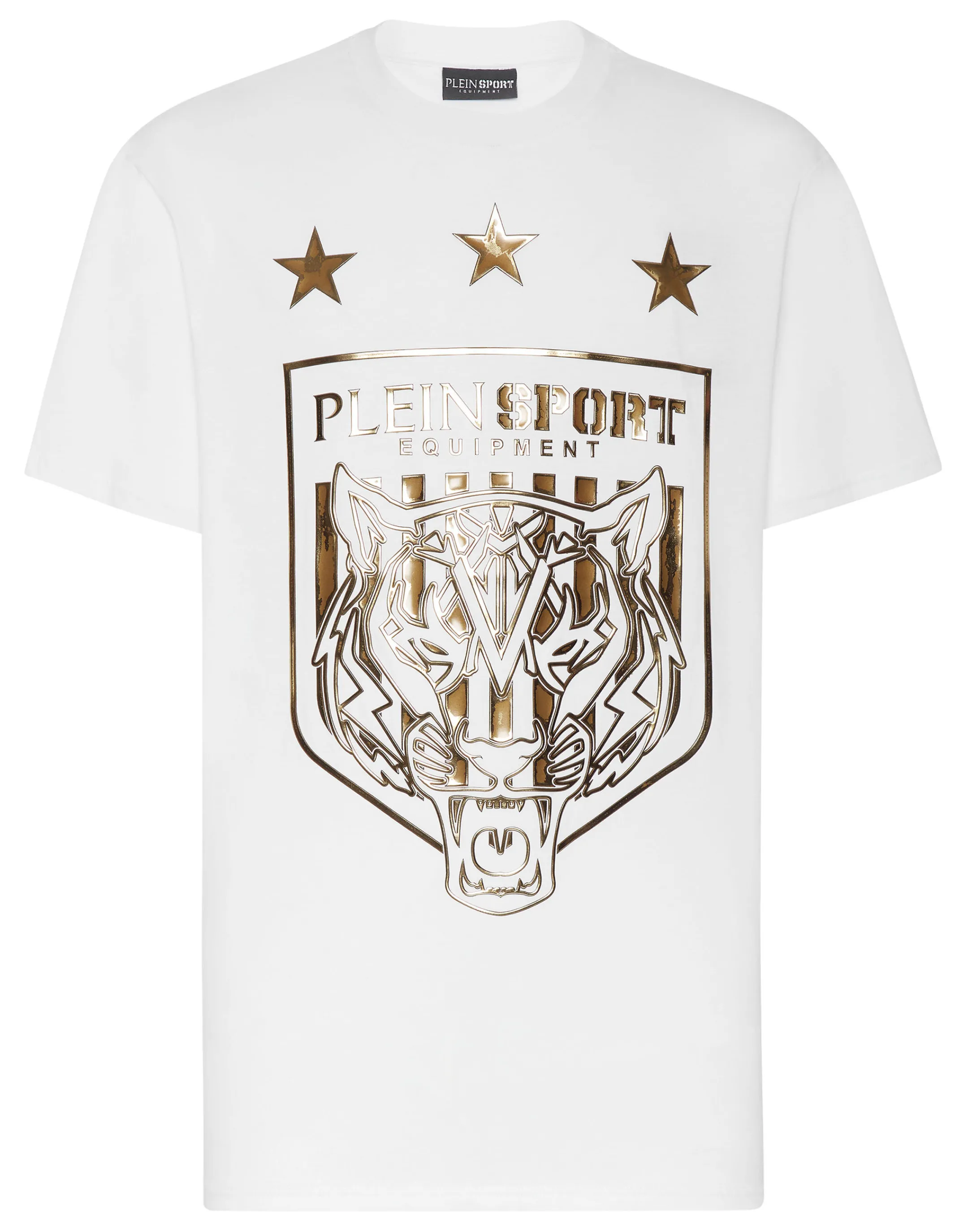 Shop Plein Sport T-Shirt Round Neck Ss Tiger Crest Edition White+Gold