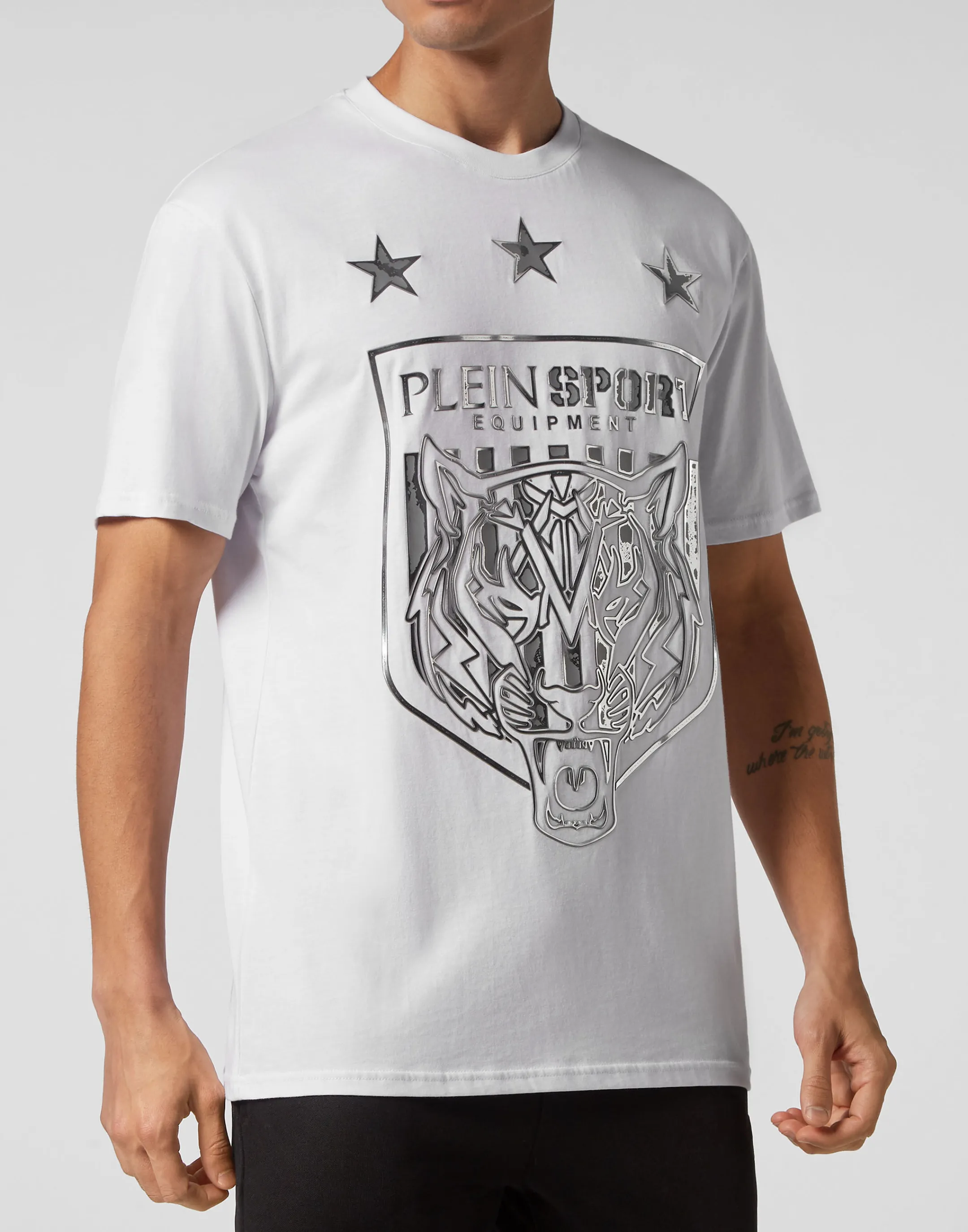 Shop Plein Sport T-Shirt Round Neck Ss Tiger Crest Edition White/Silver